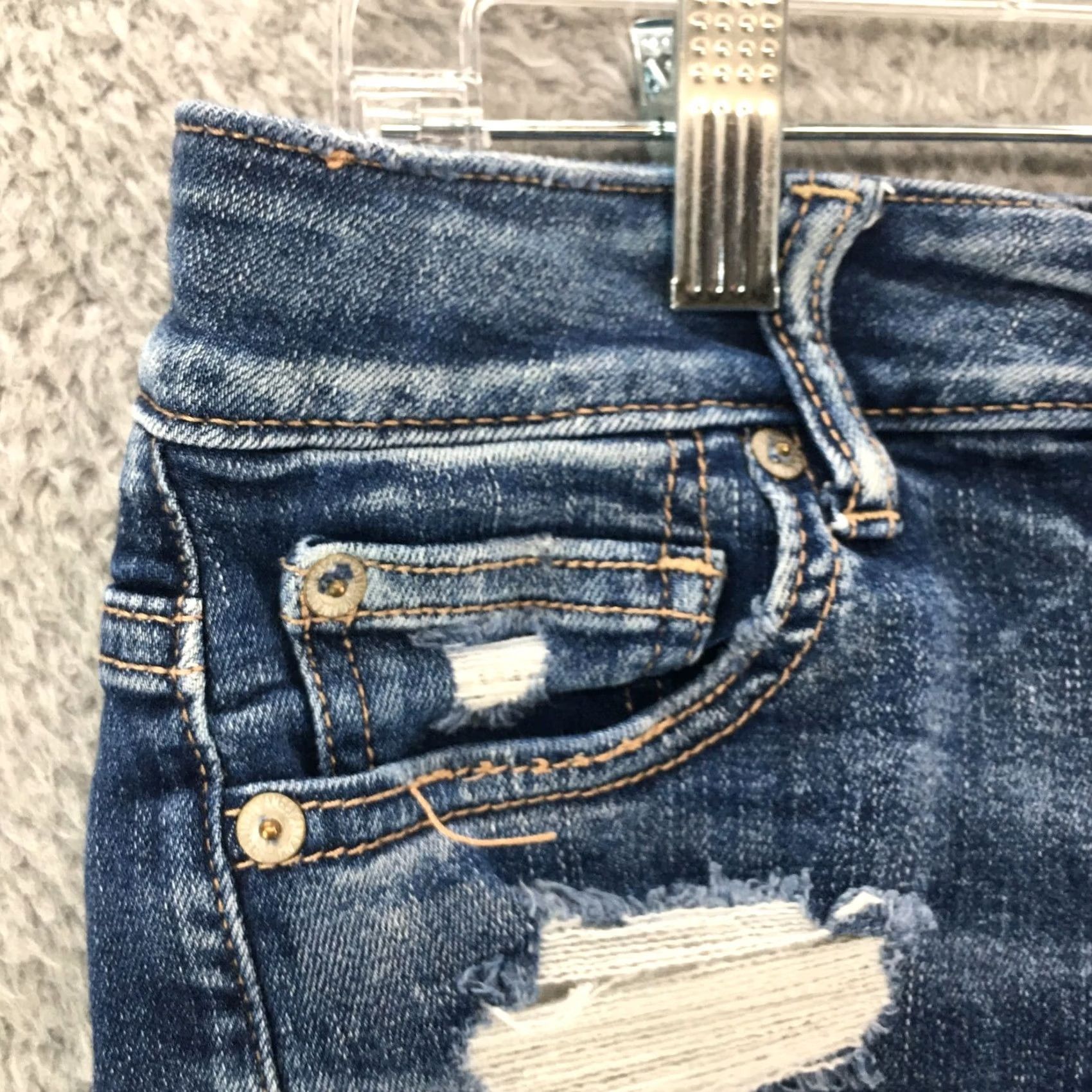 American Eagle Outfitters American Eagle Outfitters Next Level Stretch Distressed Cut Off Short Womens 2 Blue Denim Color Blue 5-Pocket Design Regular Juniors? Size 26" / US 2 / IT 38 - 2 Thumbnail