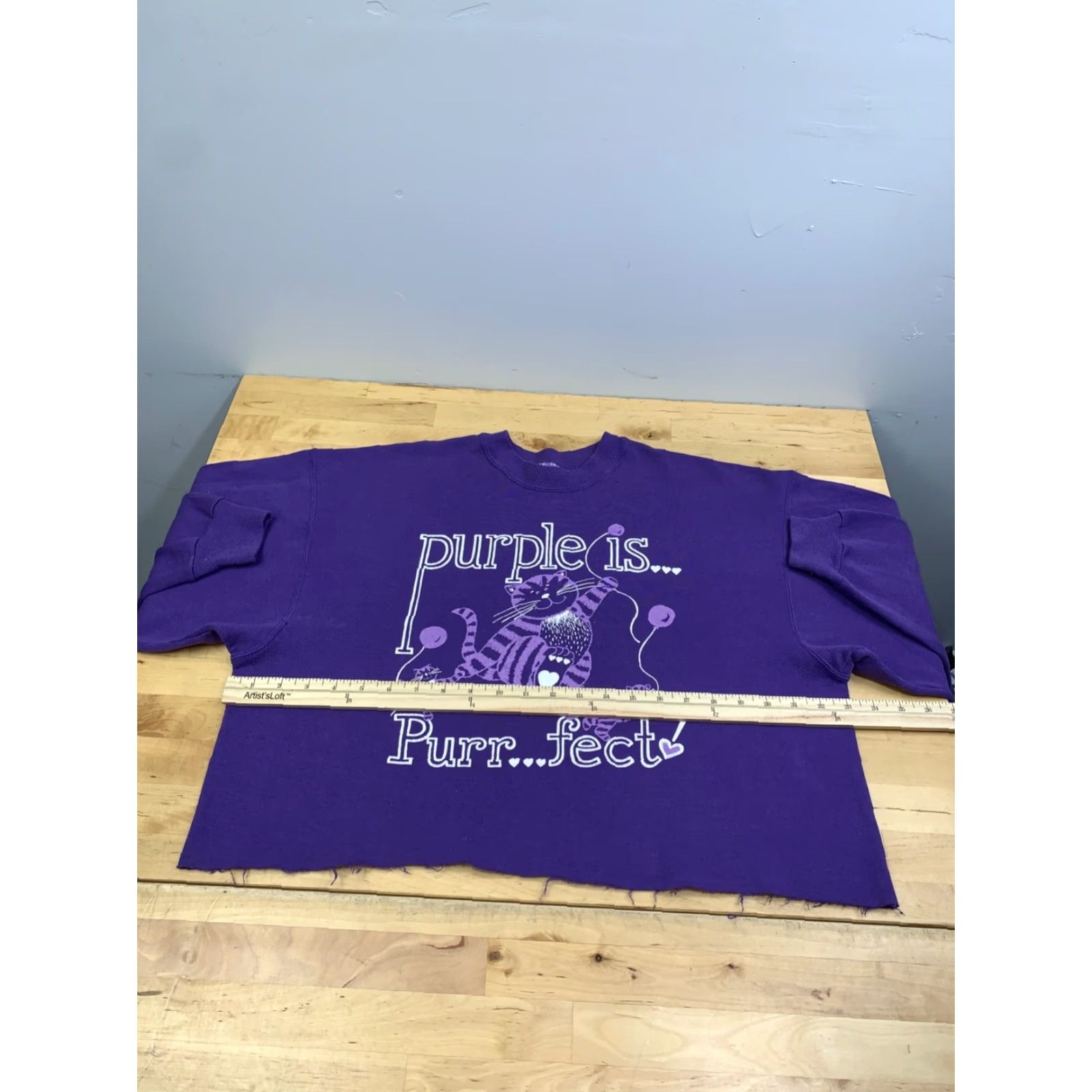 Hanes VINTAGE Hanes Cat Sweatshirt Womens XL Purple 90s Pullover Cropped 12544 Size XL / US 12-14 / IT 48-50 - 6 Thumbnail