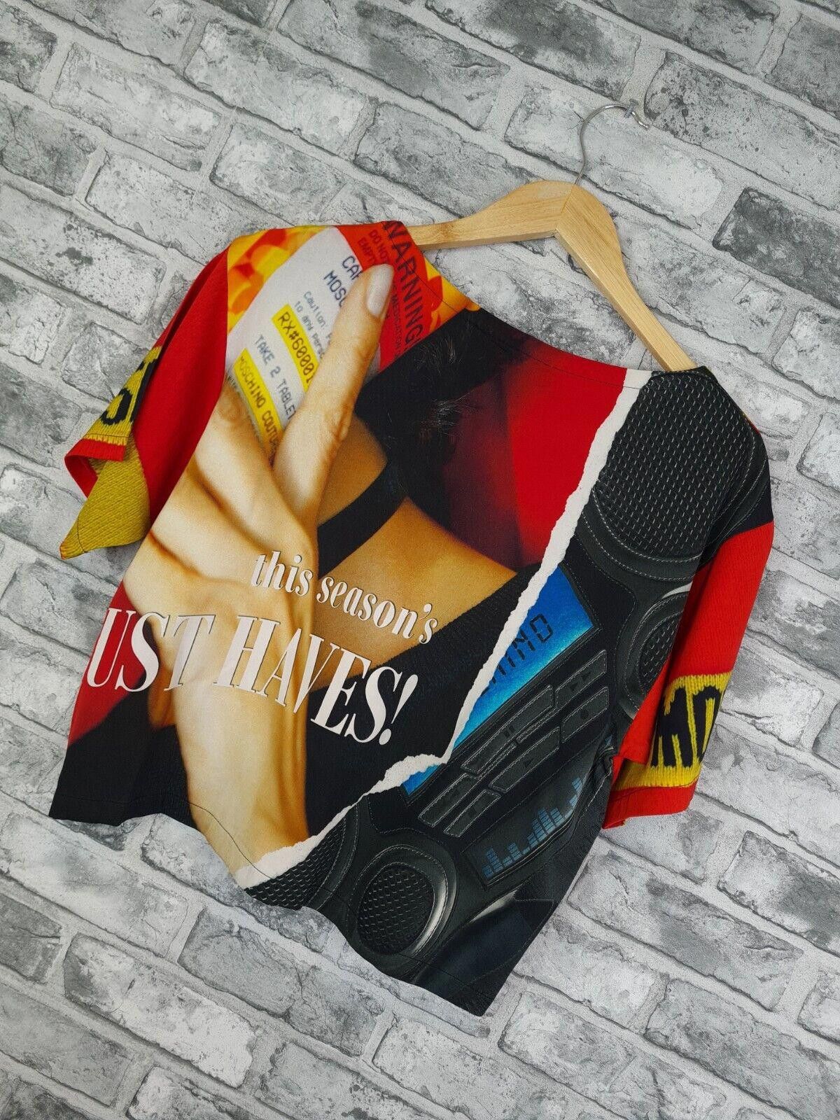 Moschino Top Uk 10 Satin Boxy Tee Blouse Boutique Printed
