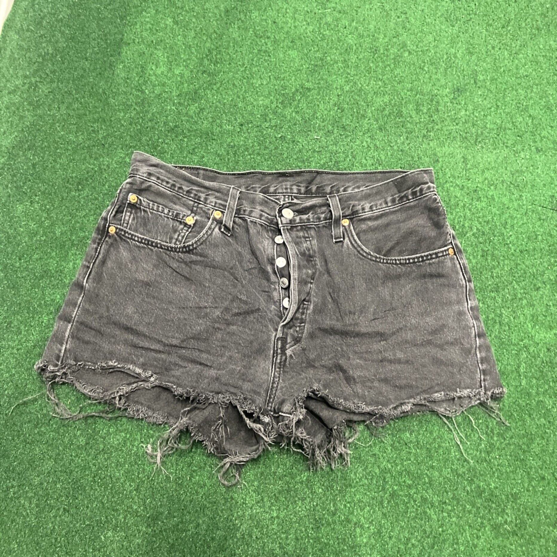 Levi's Levis 501 Womens Size 31 Cut Off Jeans Shorts Black Denim Button Fly Size 31" - 4 Thumbnail