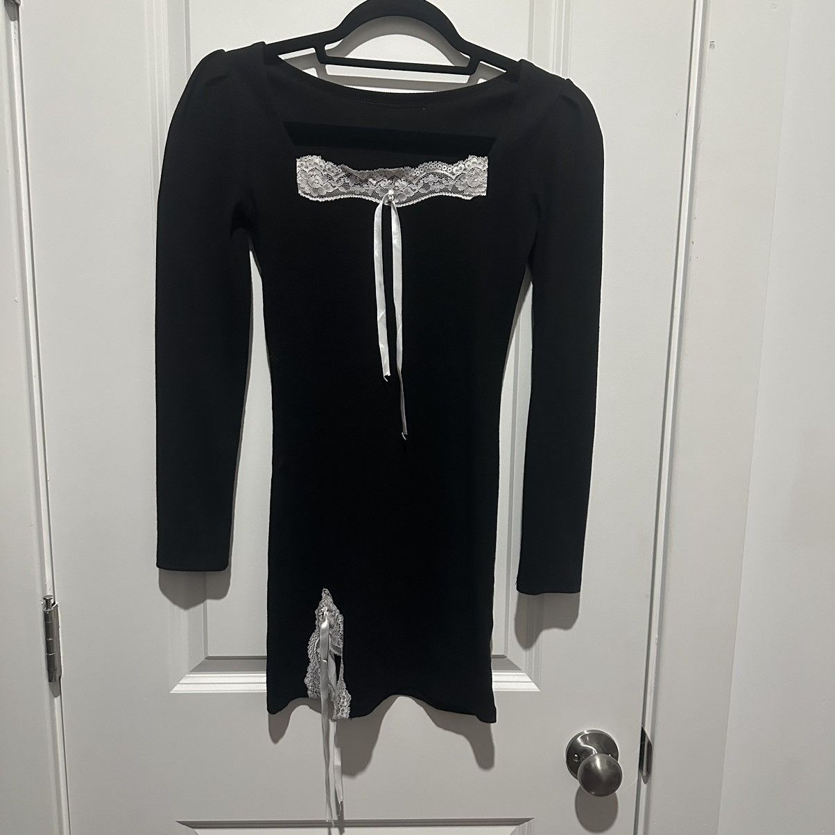 Other Square neck lace trim bow detail long sleeve mini dress Size XXS / US 00 / IT 34 - 3 Thumbnail