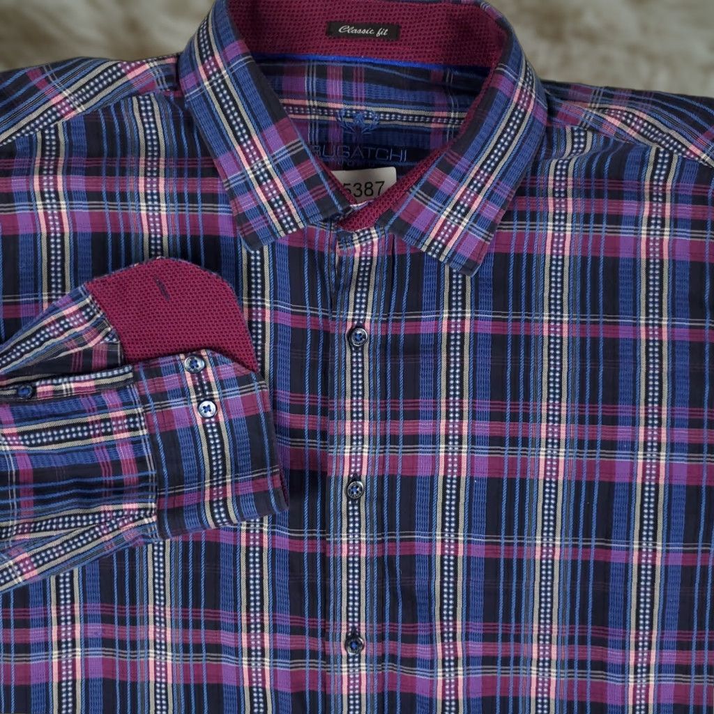 BUGATCHI Bugatchi Uomo Shirt Mens L Purple Plaid Classic Fit Button-Up Long Sleeve Size US L / EU 52-54 / 3 - 1 Thumbnail
