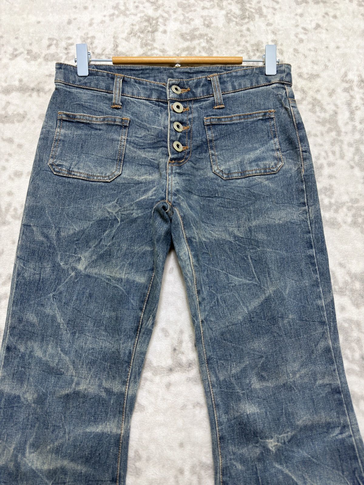 Vintage Japanese Button Fly Bell Bottom Smoke Stretch Women Jeans Size US 28 / EU 44 - 3 Thumbnail