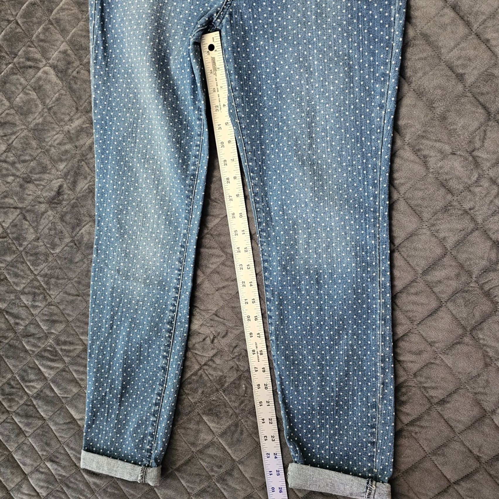 Vintage Rewash Jeans Women 12 Blue Polka Dot 5-Pocket Mid Rise Straight Denim Size 34" / US 12 / IT 48 - 6 Thumbnail