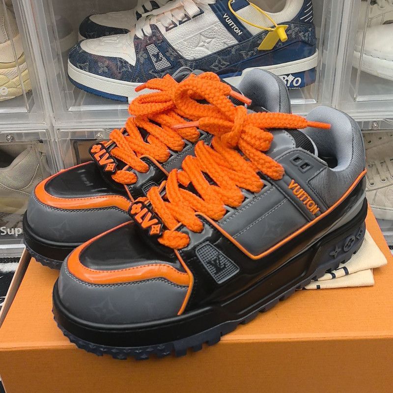 Louis Vuitton Trainer Maxi Sneakers in Gray and Orange -250