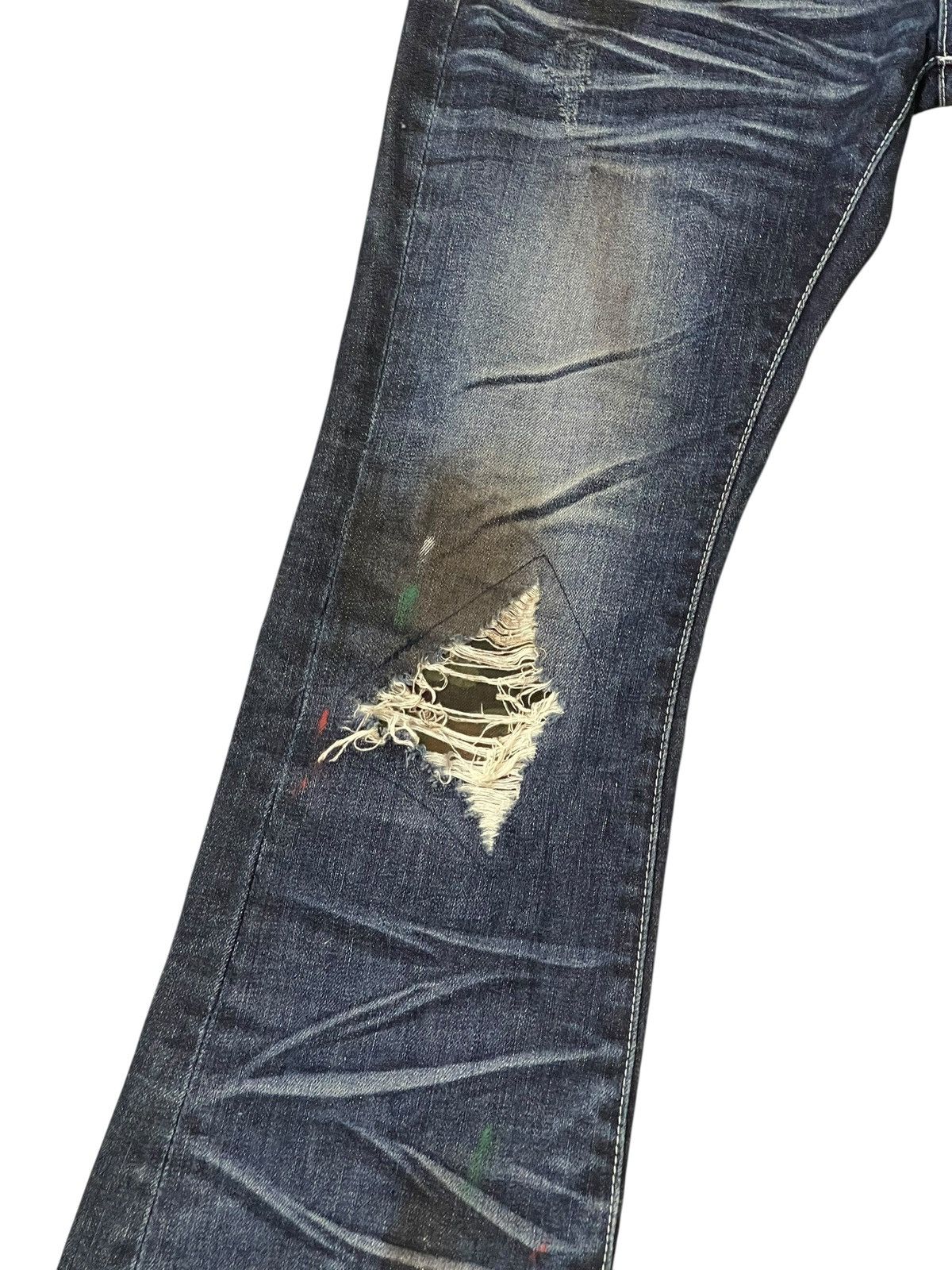 Japanese Brand Flare Jeans CavariA Honeycomb Distress Low Rise ERD 2🟦6 Size US 30 / EU 46 - 6 Thumbnail