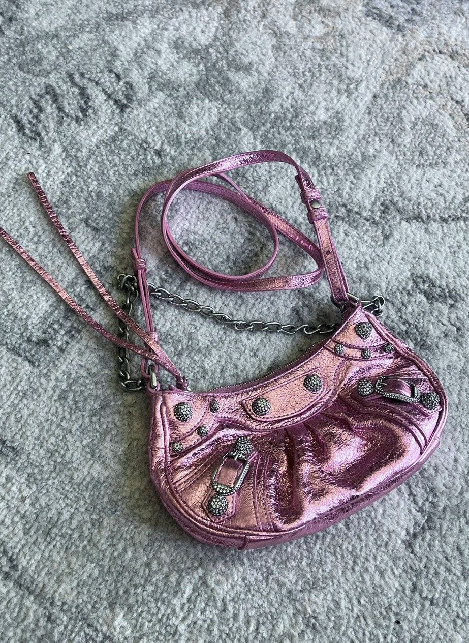 Balenciaga LE CAGOLE MINI BAG METALLIZED IN PINK With crystals hardware Size ONE SIZE - 7 Thumbnail