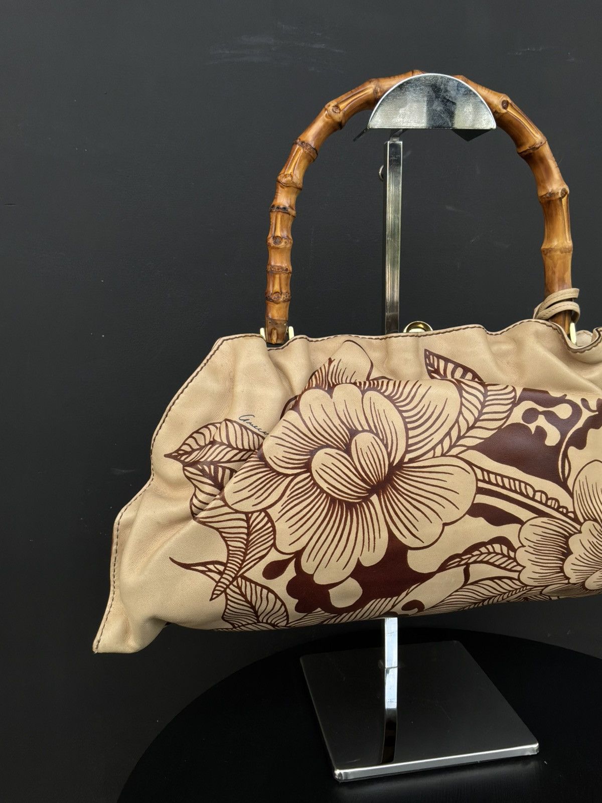 Gucci Gucci - Tom Ford Era - Floral Tattoo Bamboo Leather Shoulder Size ONE SIZE - 9 Thumbnail