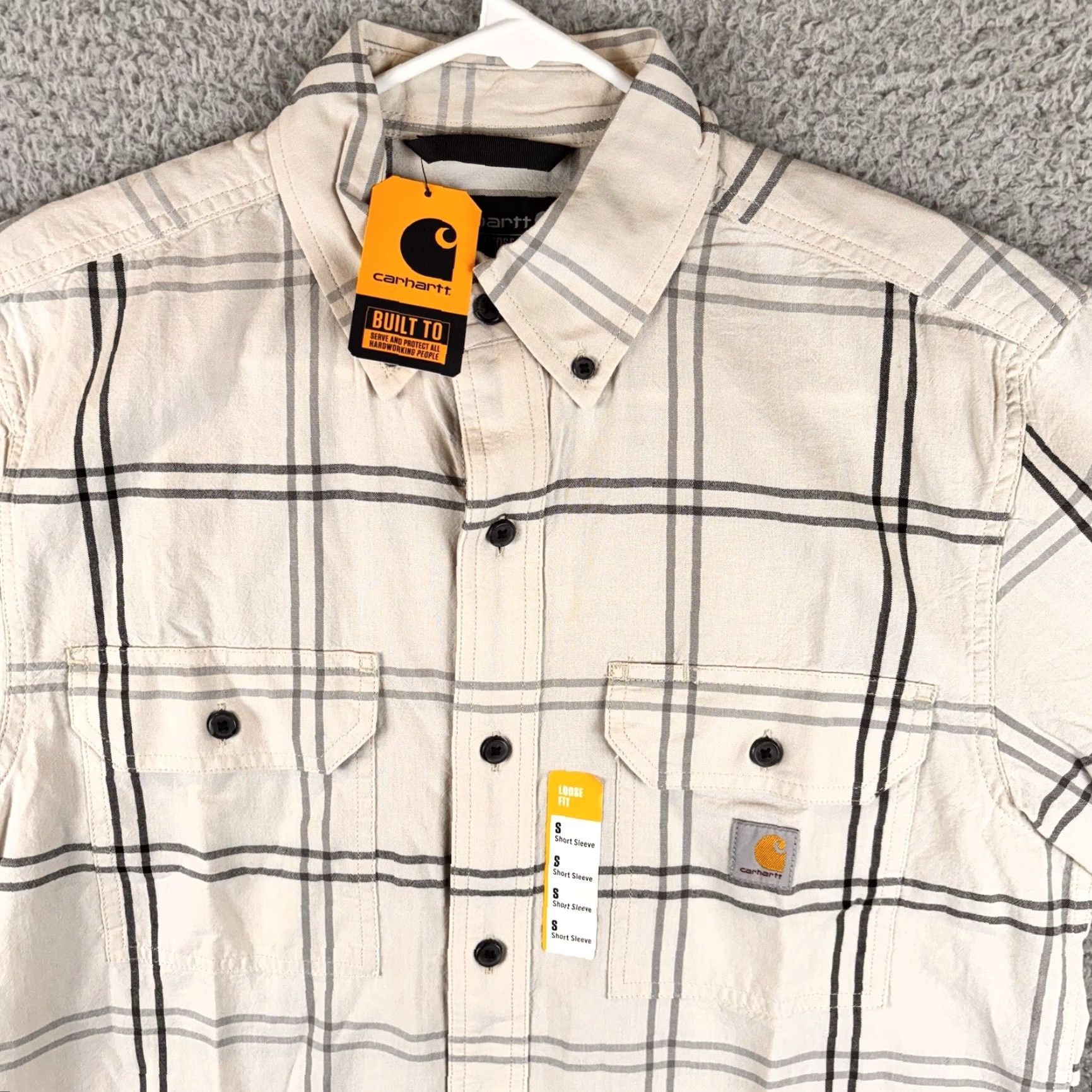 Carhartt Carhartt Shirt Mens Small Short Sleeve Plaid Loose Fit 106140 W03 Ivory Cotton Button-Up Casual Workwear 42 in Chest Size US S / EU 44-46 / 1 - 2 Thumbnail