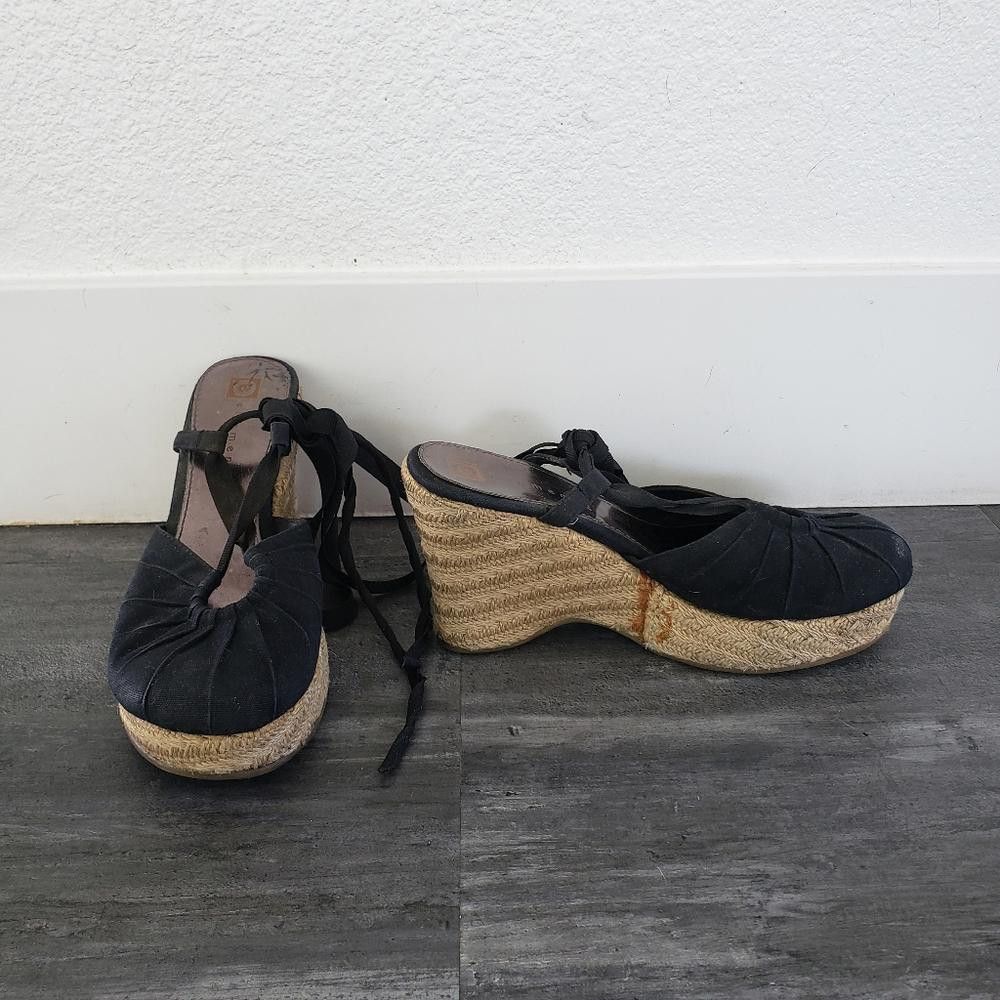 Designer Black Wrapped Up Ellemenno Wedge Sandal Size US 7 / IT 37 - 3 Thumbnail