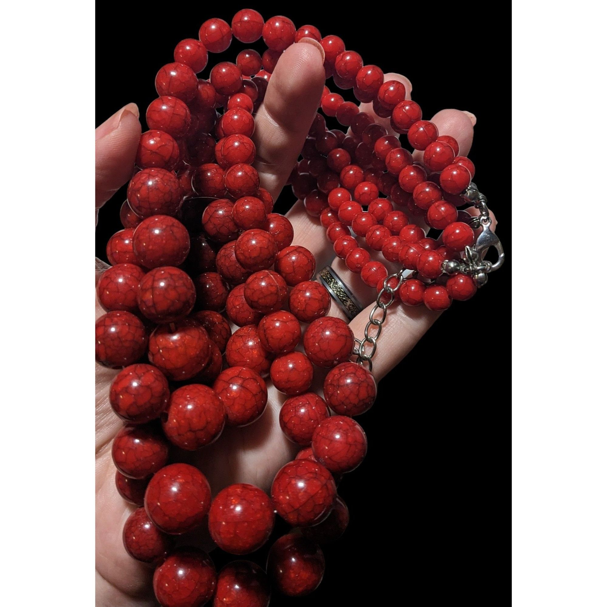 Other Red Marbled Multilayer Statement Necklace Size ONE SIZE - 4 Thumbnail