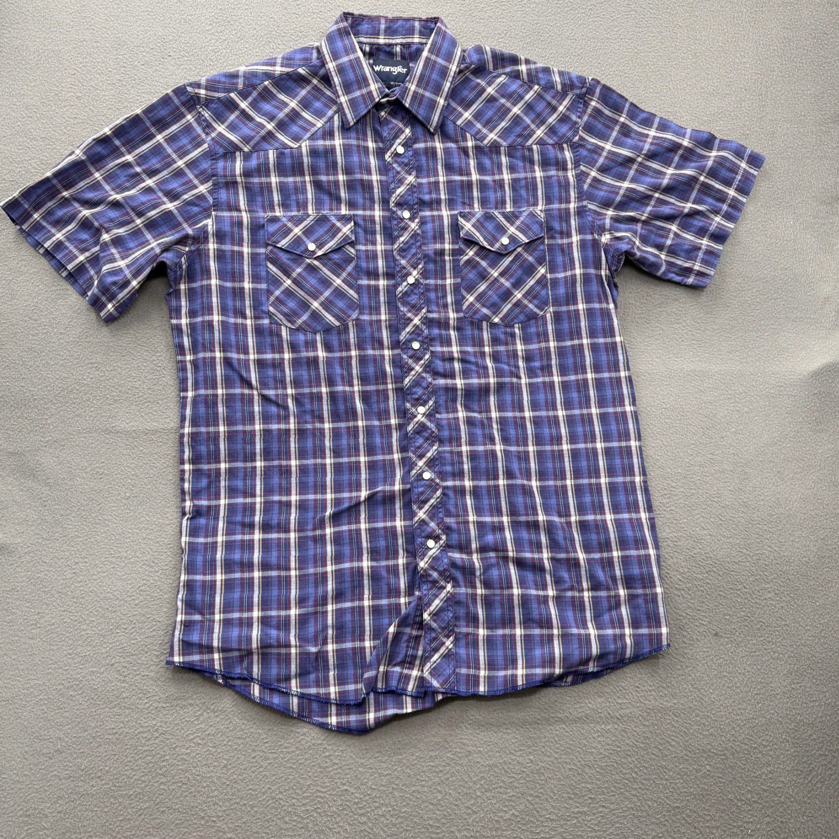 Wrangler Wrangler Shirt Mens XL Blue Plaid Western Pearl Snap Short Sleeve Casual Cowboy Size US XL / EU 56 / 4 - 2 Thumbnail