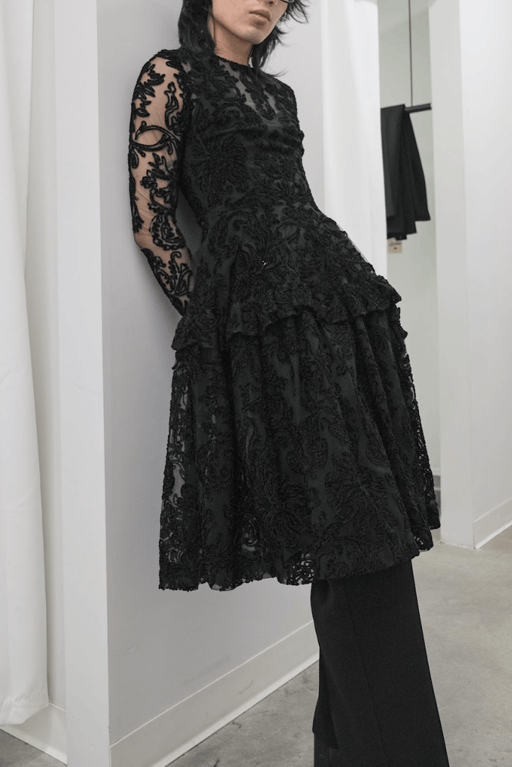 image of Simone Rocha Black Chenille-Embroidered Midi Dress, Women's (Size Small)