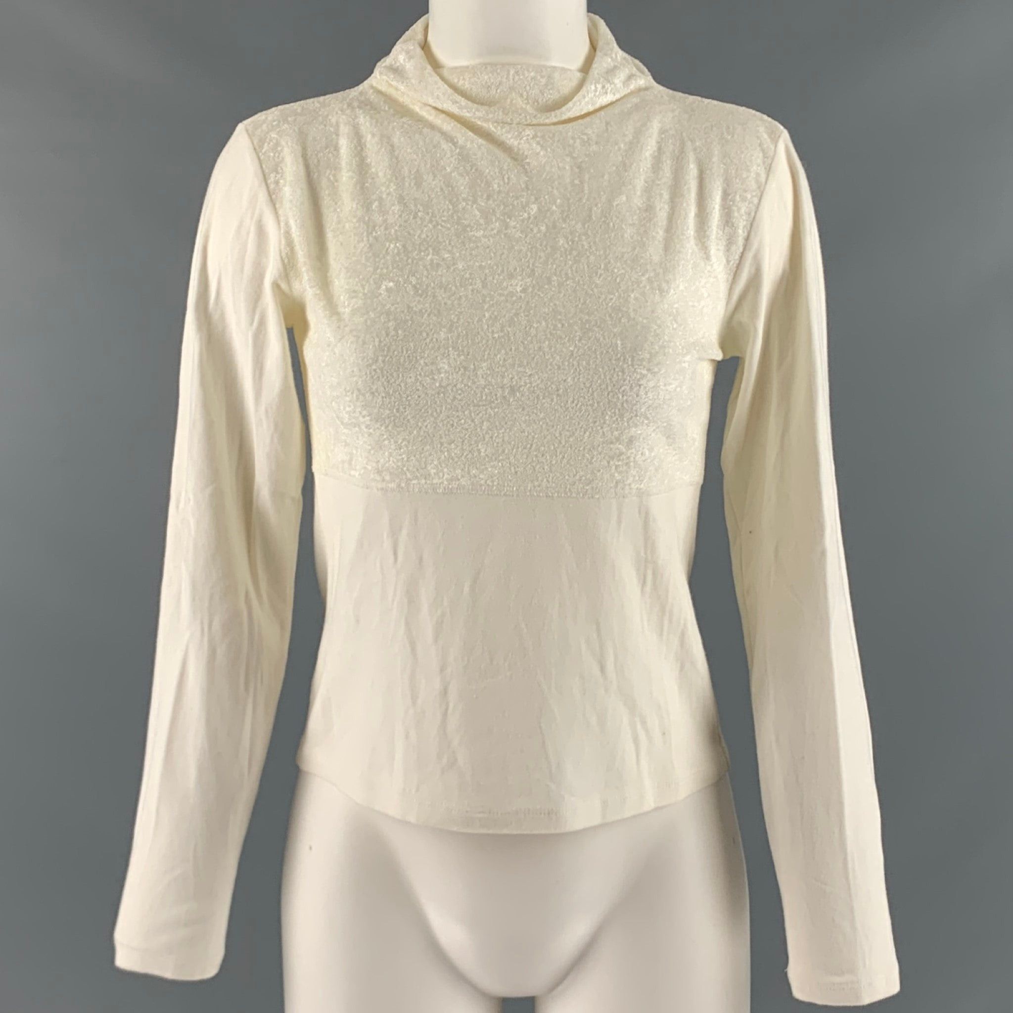 image of Issey Miyake Cream Acetate Polyester Mock Neck Casual Top, Women's (Size Small)