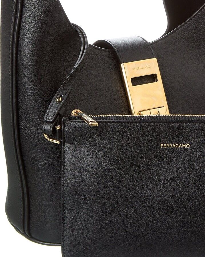 Salvatore Ferragamo o1s1rm0924 Size: OS / Leather Medium Hobo Bag in Black Size ONE SIZE - 3 Thumbnail