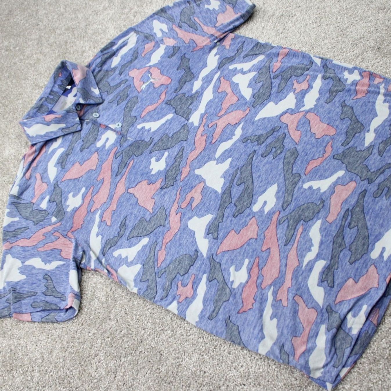 Puma PUMA Polo Shirt Mens Medium Blue Pink Camo Reverse Print Golf S/S Pullover Size US XL / EU 56 / 4 - 7 Thumbnail