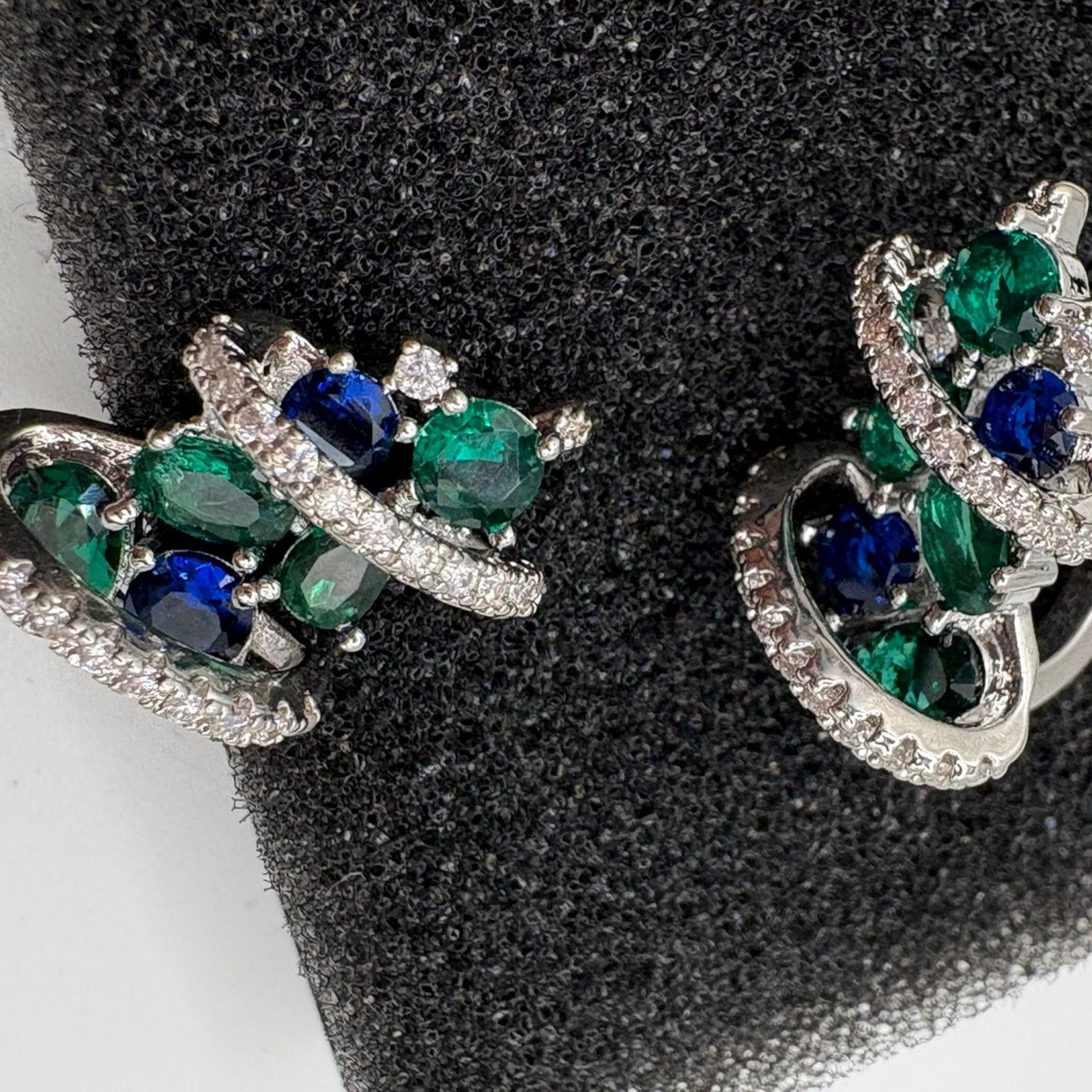 Other Blue & Emerald Green Leverback Earrings Silver Rhodium plate Size ONE SIZE - 3 Thumbnail