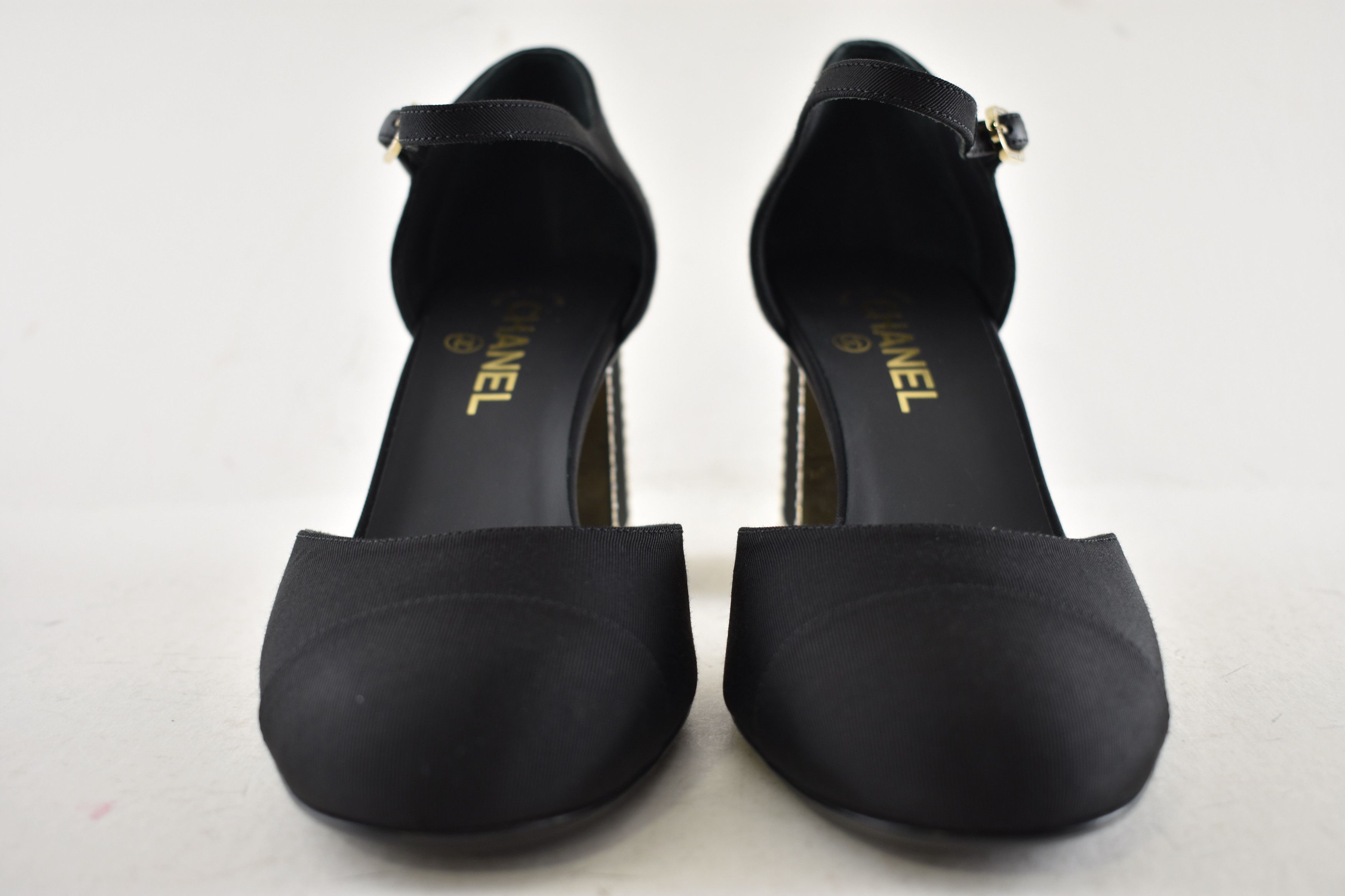 Chanel Chanel 24B Crystal Logo Gold Ankle Strap Block Heel Pump 40 Size US 10 / IT 40 - 10 Thumbnail