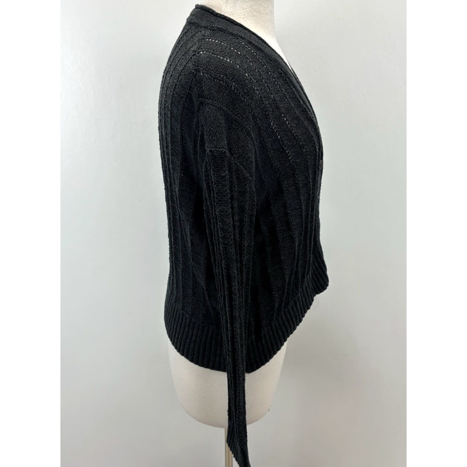 J.Crew VINTAGE J.CREW Point Sur Textured Vneck Sweater Women’s M Black Vneck Slouchy Granny Core Women Size M / US 6-8 / IT 42-44 - 4 Thumbnail