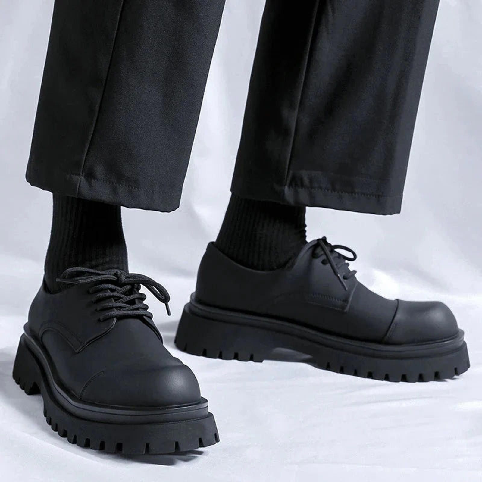 Leather Matt Black Toe Cap Chunky Derby Shoes, Men's (Size 8)