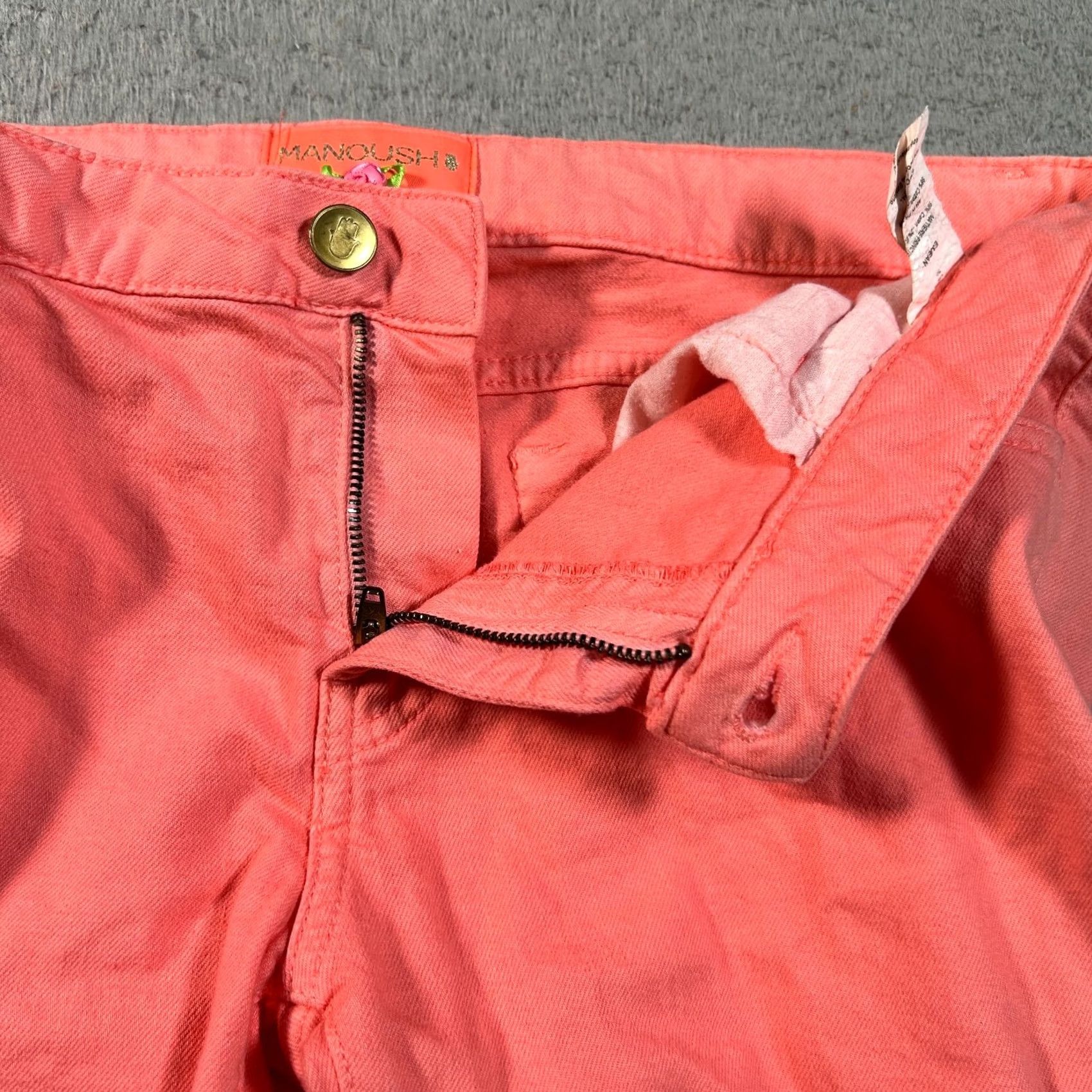 Vintage Manoush Jeans Women Size 31x32 Pink Wide-Leg Low Rise Cotton Blend Zip Fly Embroidered 5-Pocket Women Size 24" / US 00 / IT 34 - 6 Thumbnail