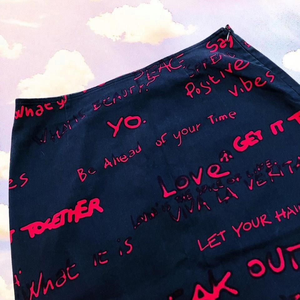 Moschino Y2K Moschino Jeans Charcoal Red Writing Grunge Skirt Size 28" / US 6 / IT 42 - 1 Thumbnail