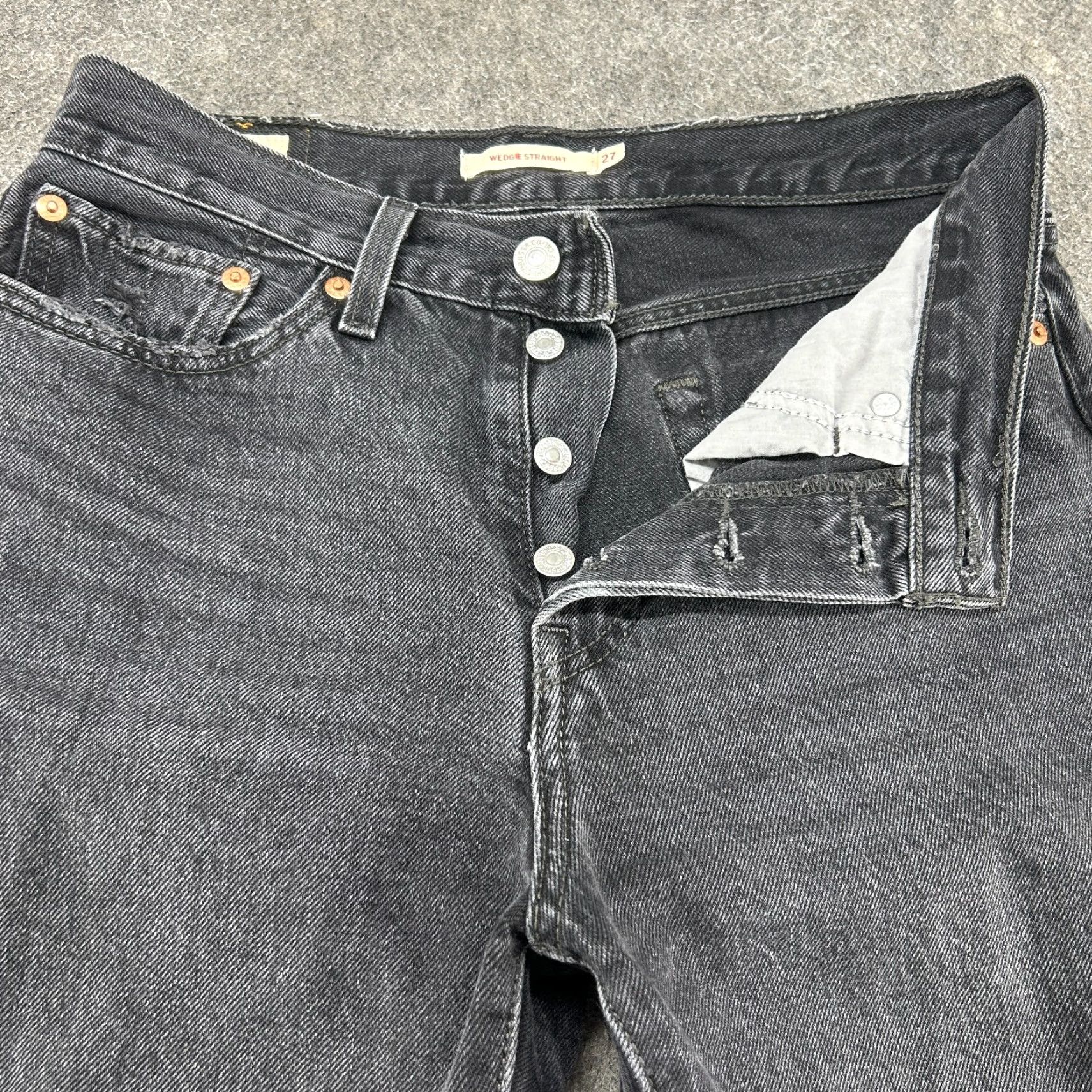 Levi's VINTAGE Levi's Wedgie Jeans Womens 27 Black Straight Premium 501 Stretch Denim Distressed 80s 90s Retro Womens Size 27" / US 4 / IT 40 - 2 Thumbnail