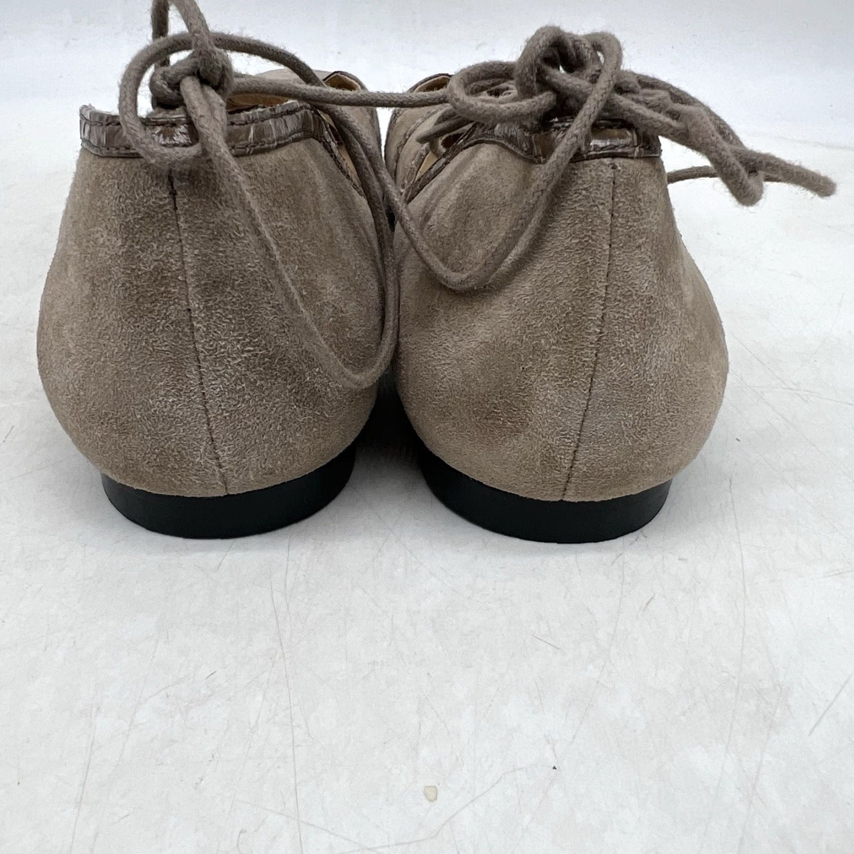Brian Atwood Brian Atwood Flats Ankel Tie Womens Size 10 Taupe NWOT Suede Pointed Toe Lace Bow Flat Womens Size US 7.5 / IT 37.5 - 5 Thumbnail