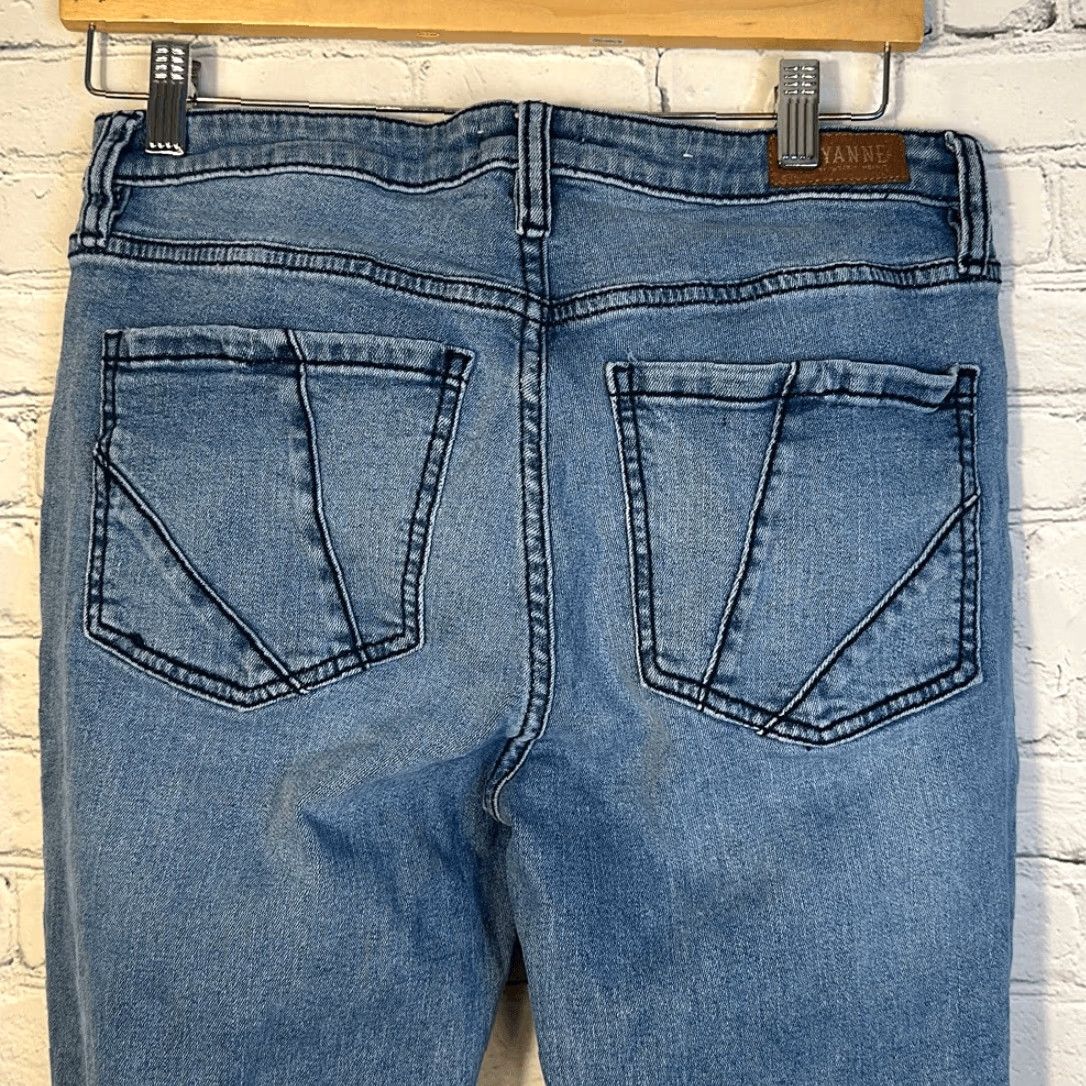 Vintage Shyanne Jeans Bootcut Women Distressed Patchwork Light Blue Stretch W31 L32 Size 24" / US 00 / IT 34 - 5 Thumbnail