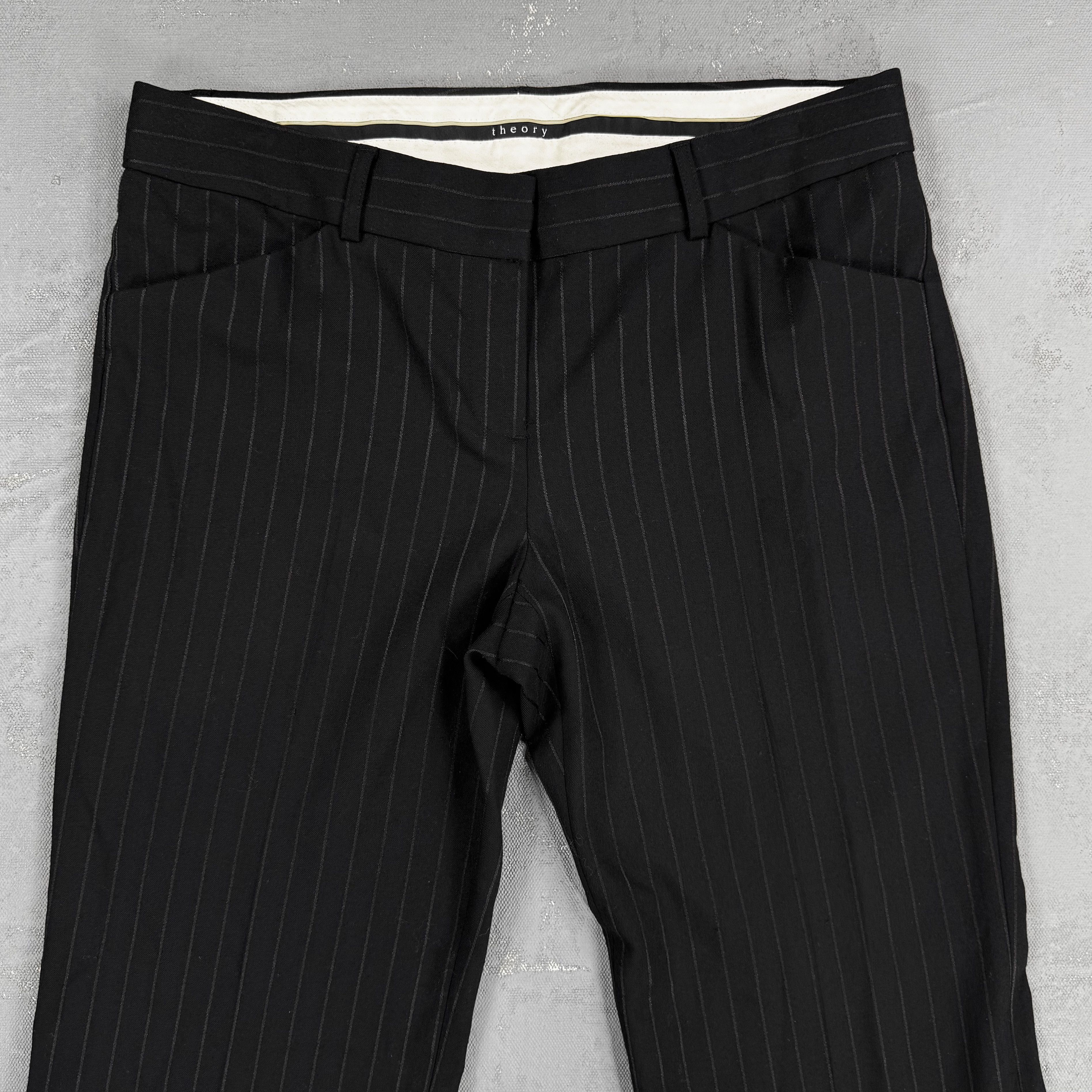 2000s Theory Max Low-Waisted Flared Leg Black Striped Pants