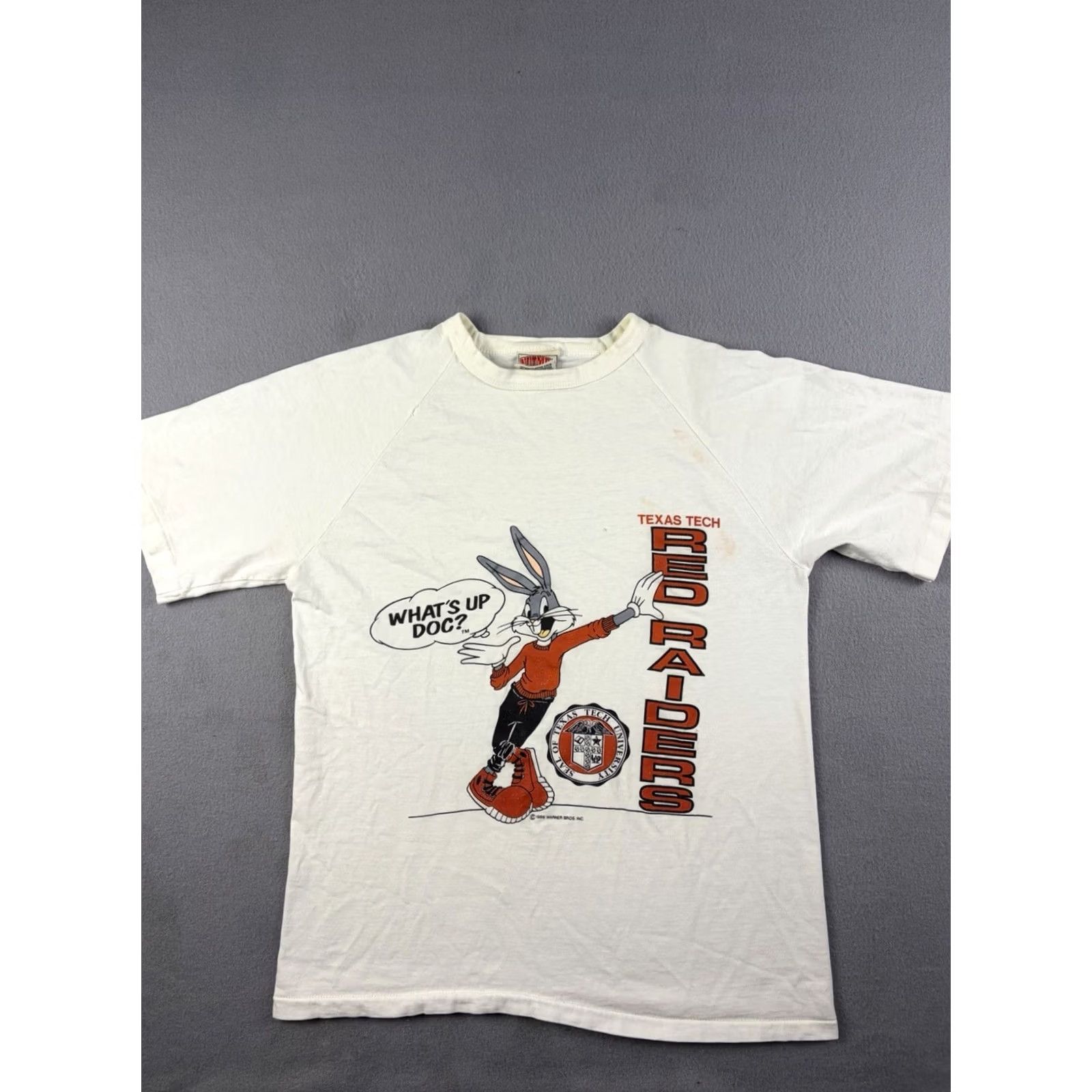 Nutmeg VINTAGE Texas Tech Red Raiders T Shirt Mens M Bugs Bunny 80s Nutmeg White Crew Neck Short Sleeve Regular Pattern Solid Size US M / EU 48-50 / 2 - 2 Thumbnail