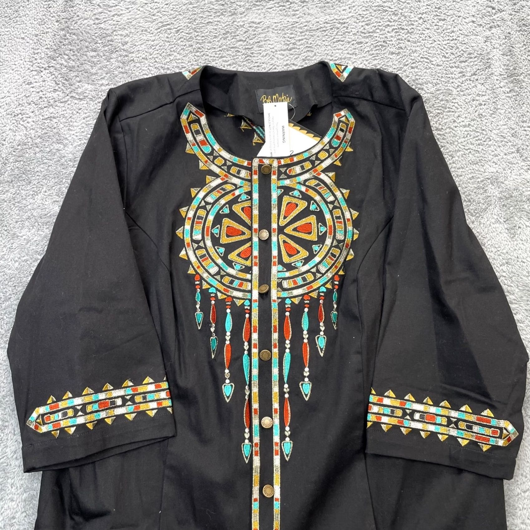 Bob Mackie VINTAGE Bob Mackie Jacket Womens 1X Plus Black Wearable Art Santa Fe Dream Tribal Coat Jacket Size XL / US 12-14 / IT 48-50 - 5 Thumbnail