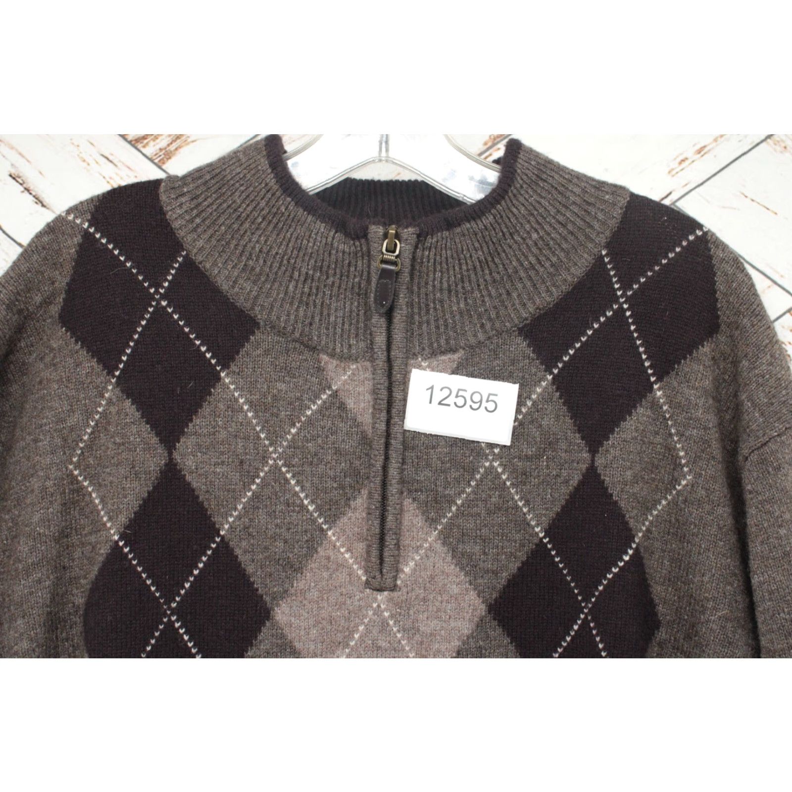 Jos. A. Bank VINTAGE Jos. A. Bank Sweater Men's Large Brown Lamb's Wool 1/4 Zip Argyle Preppy Retro Mens Size US L / EU 52-54 / 3 - 6 Thumbnail