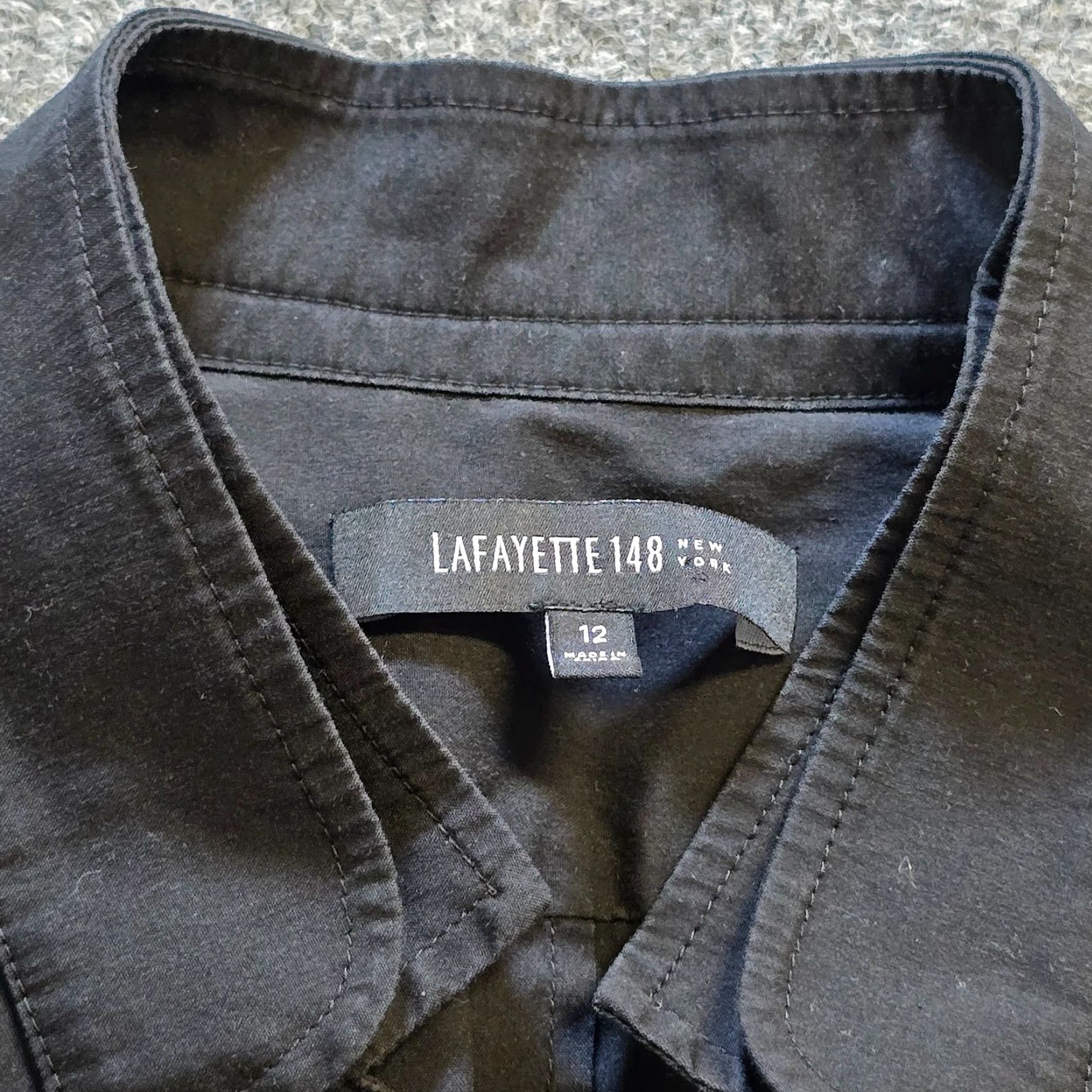 Vintage Lafayette 148 New York Top Womens 12 Black Button Up Long Sleeve Stretch Capsule Career Blouse Size XL / US 12-14 / IT 48-50 - 4 Thumbnail