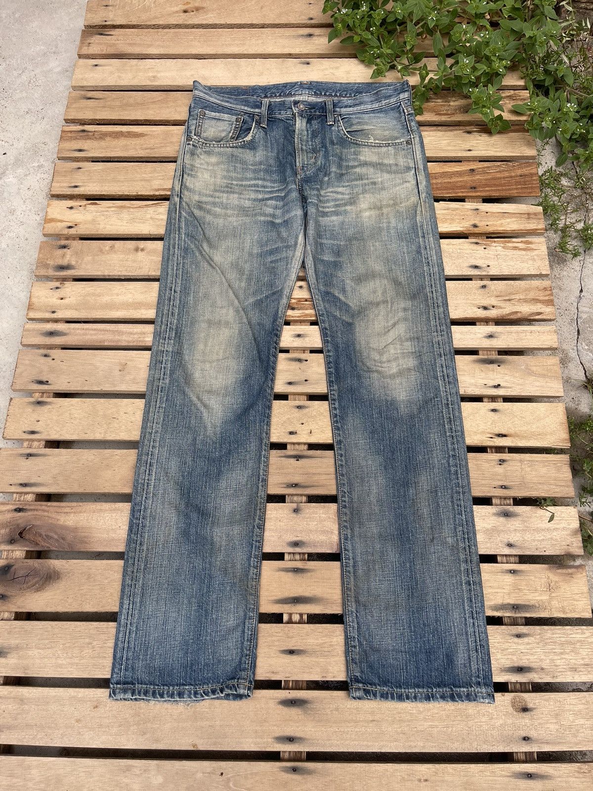 Vintage Edwin 503 Distressed Faded Straight Cut Denim Jeans