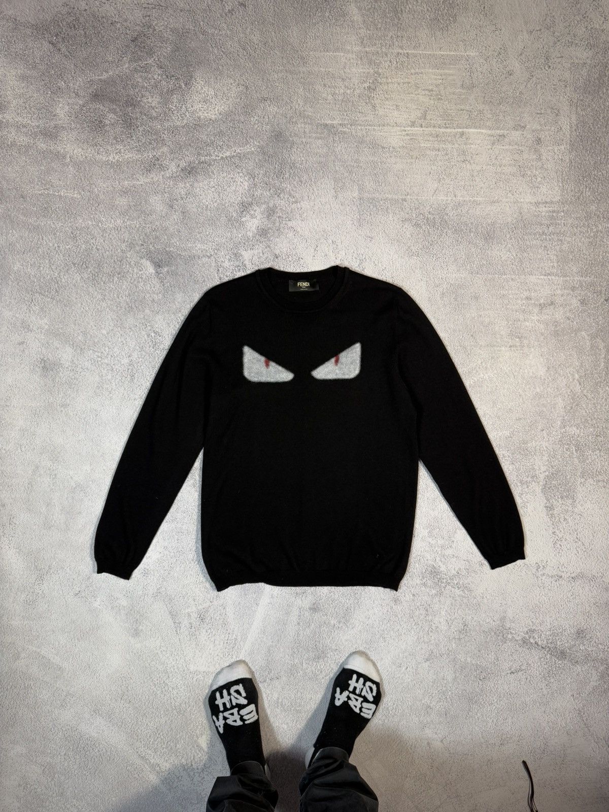 Fendi Monster Eyes Men's Pullover 100% Wool Black Size 50