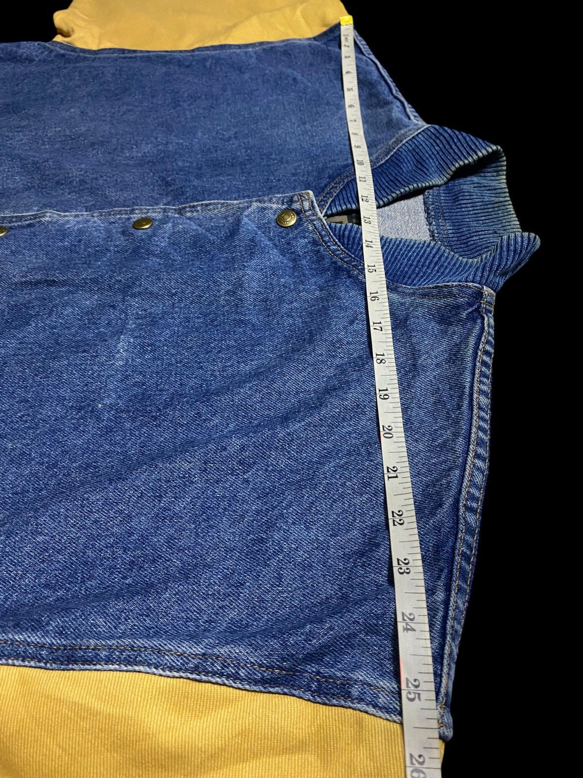 Denim & Co. Wyland 80s/90s vintage denim bomber jacket yellow sleeves Size US XL / EU 56 / 4 - 12 Thumbnail
