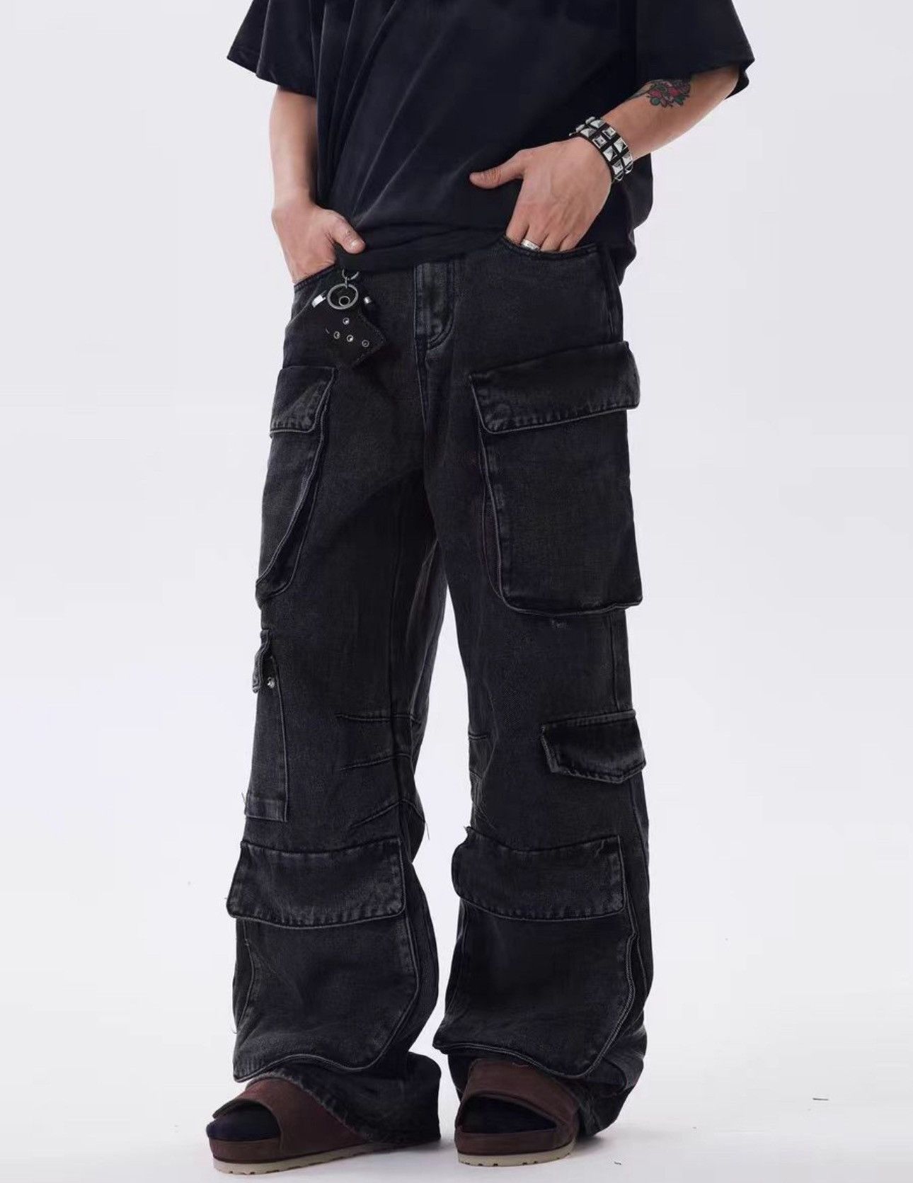 Japanese Brand × Jean Heavy vintage wash multi-pocket baggy design jeans Size US 34 / EU 50 - 1 Thumbnail