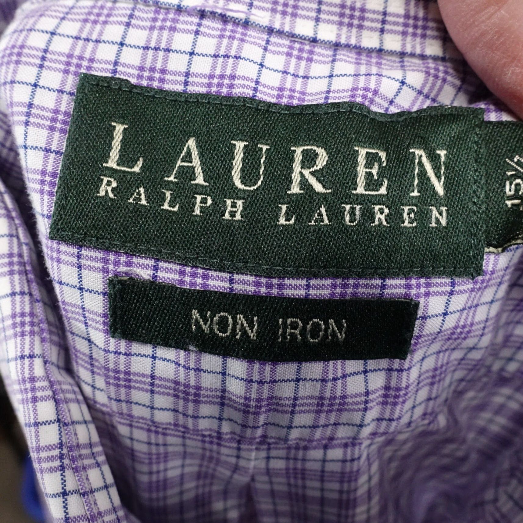 Ralph Lauren VINTAGE LAUREN RALPH LAUREN LRL DRESS SHIRT Mens 15.5 34/35 Purple Check Non-Iron Button-Front Regular Cuff Barrel 23.5" Pit To Pit Size 40R - 6 Thumbnail