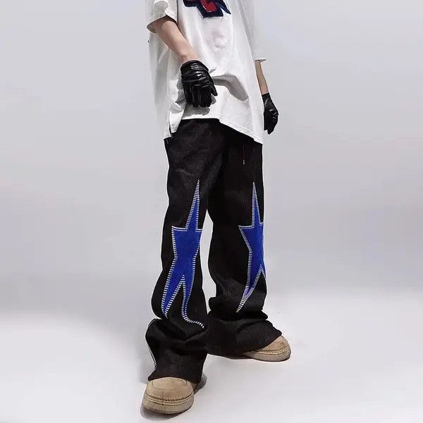 Japanese Brand × Jean STAR Embroidery Stacked Denim Jeans Size US 32 / EU 48 - 1 Thumbnail