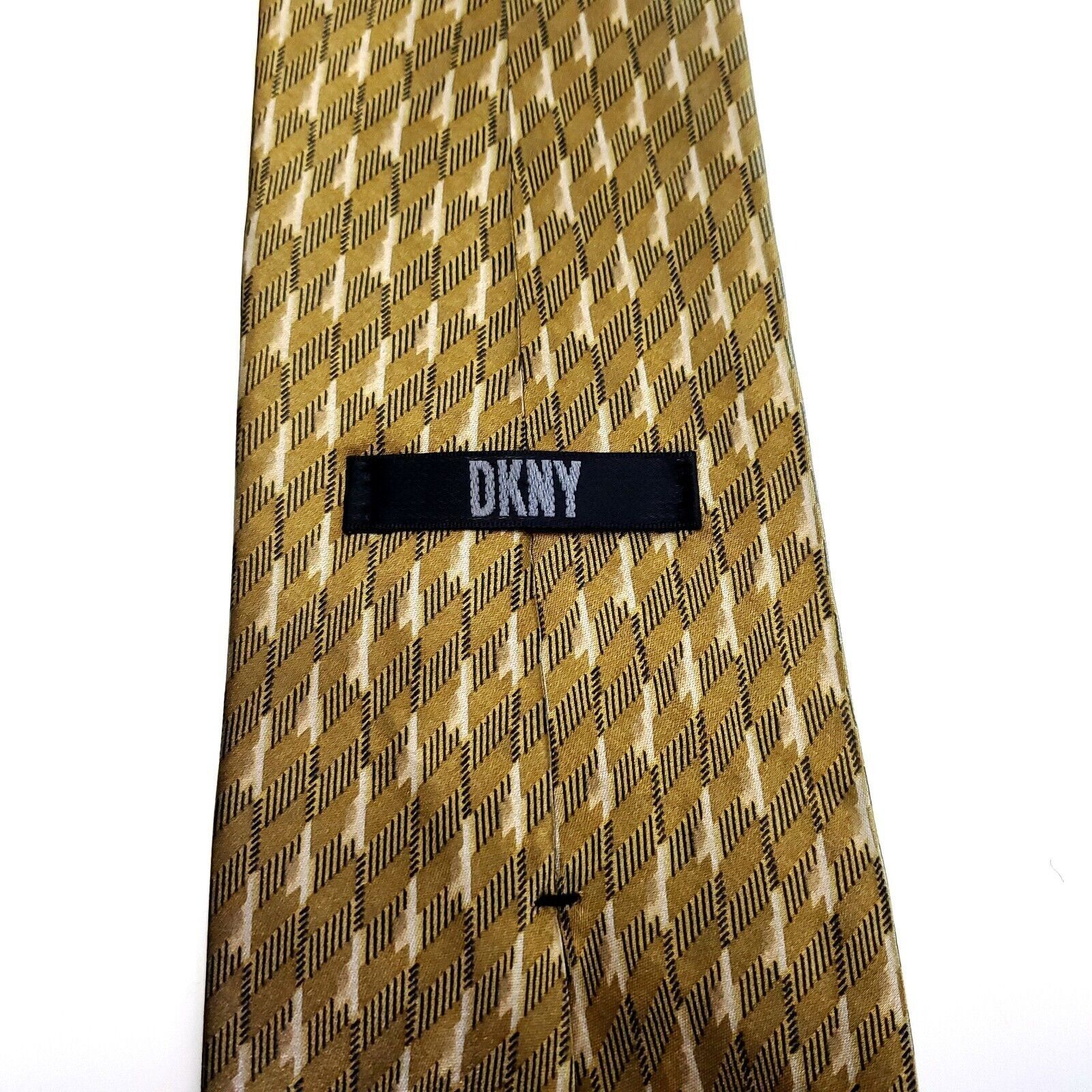 DKNY DKNY Silk Tie Brown Yellow Print Short Wide Floral Geometric Size ONE SIZE - 4 Thumbnail