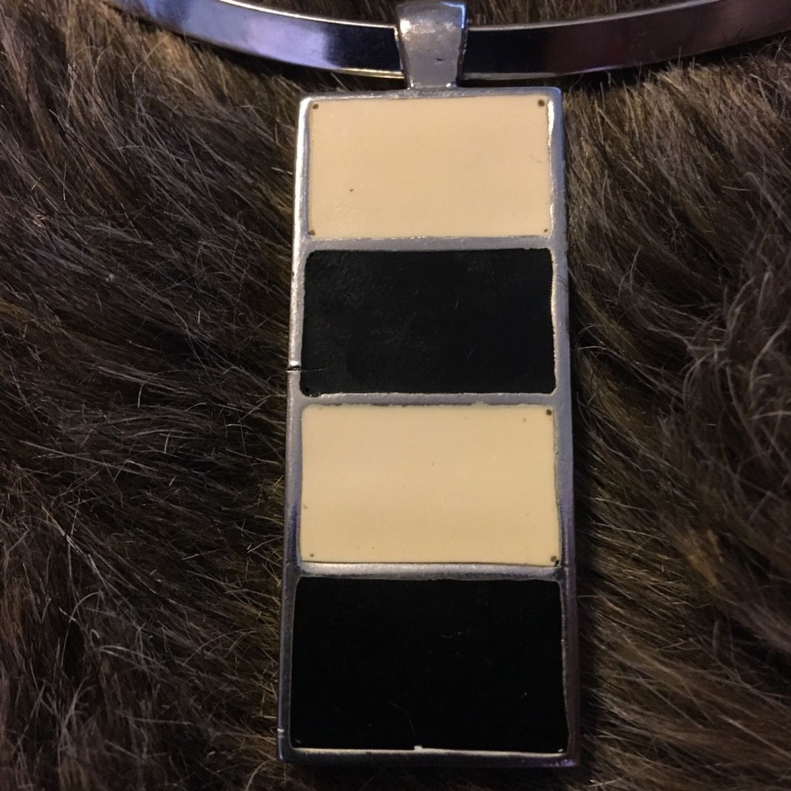 Jewelry Black and cream enamel pendant on silver choker Size ONE SIZE - 8 Thumbnail