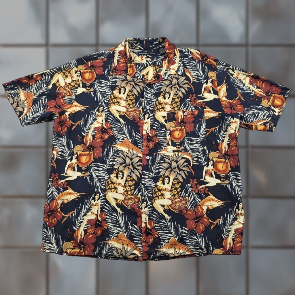 ALOHAS Natural Issue Hawaiian Button Up Shirt Mens Large L Multicolor Short Sleeve Pockets Breathable Casual Beach Tiki Pin-Up Graphic Print 90s Style? Size US L / EU 52-54 / 3 - 1 Thumbnail