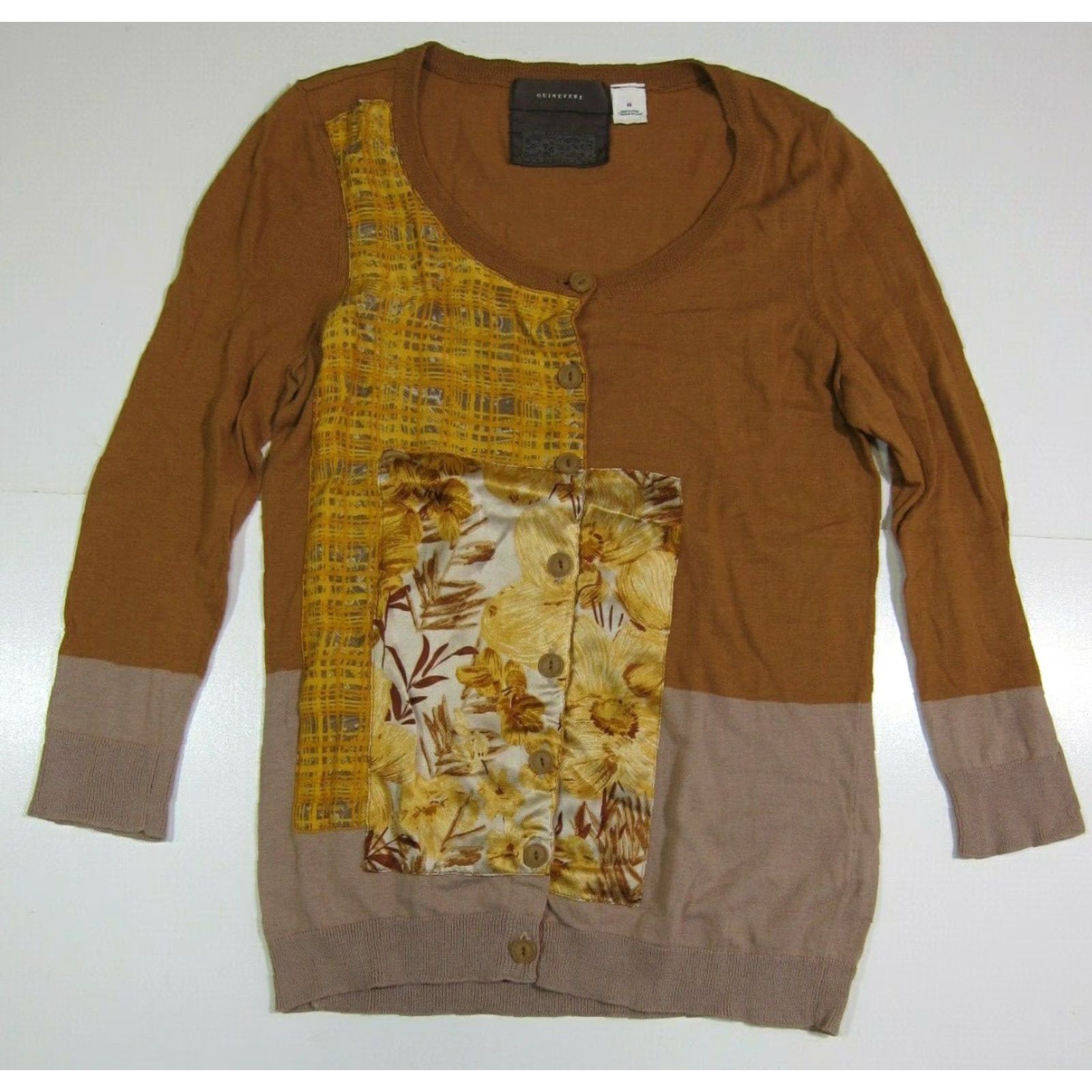 Vintage Guinevere 100% Silk Brown Floral Lightweight Cardigan Sweater Women XS Size XS / US 0-2 / IT 36-38 - 2 Thumbnail