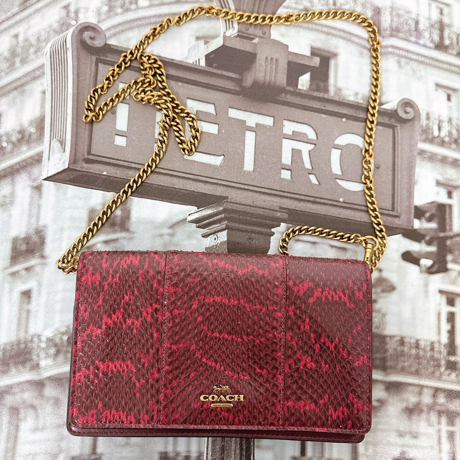 Coach Coach 79600 Callie Foldover Chain Clutch Blocked Snakeskin Size ONE SIZE - 5 Thumbnail