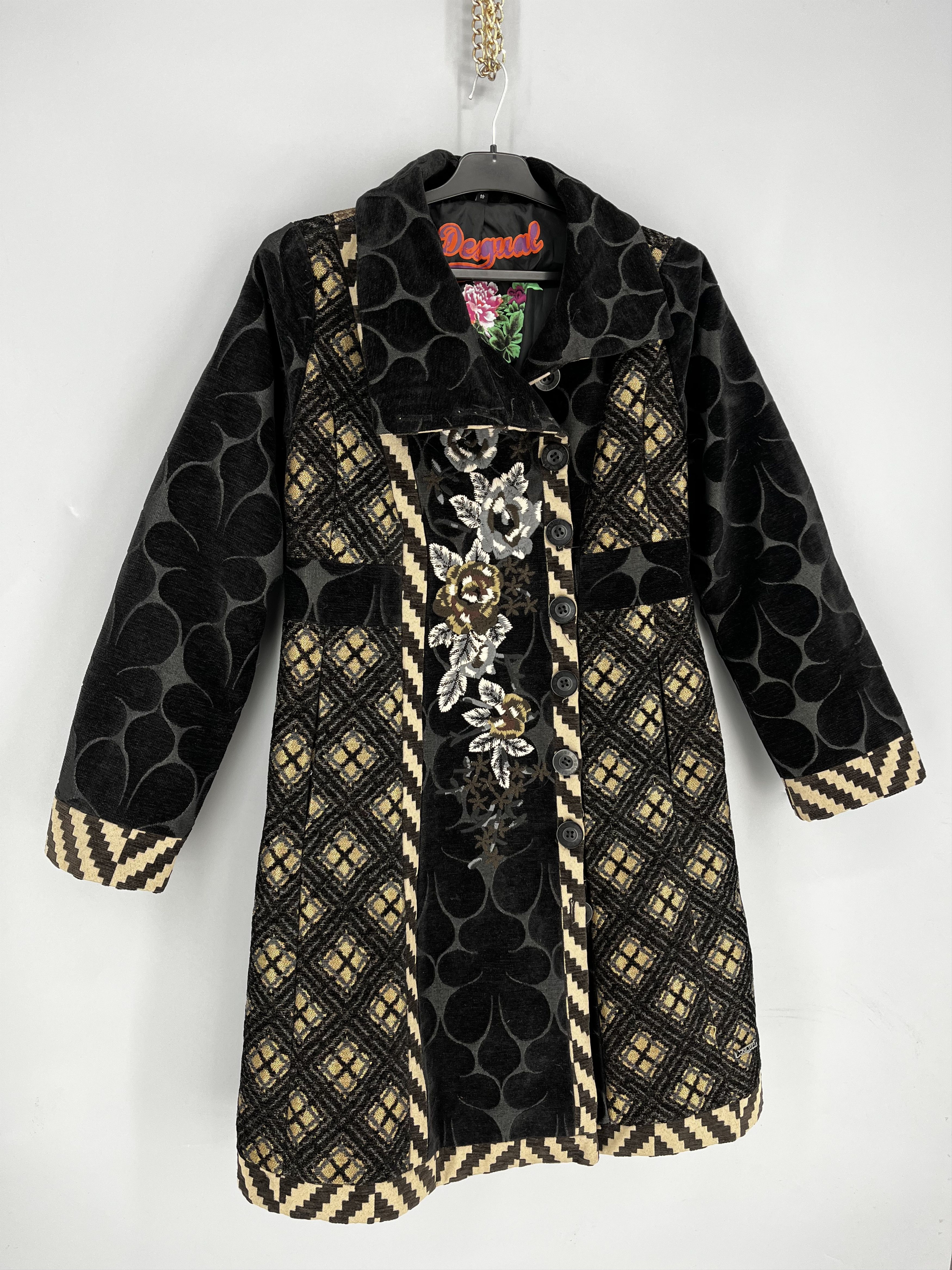 Desigual Desigual Womens Black Beige Embroidered Coat Jacket Pockets Size M / US 6-8 / IT 42-44 - 2 Thumbnail