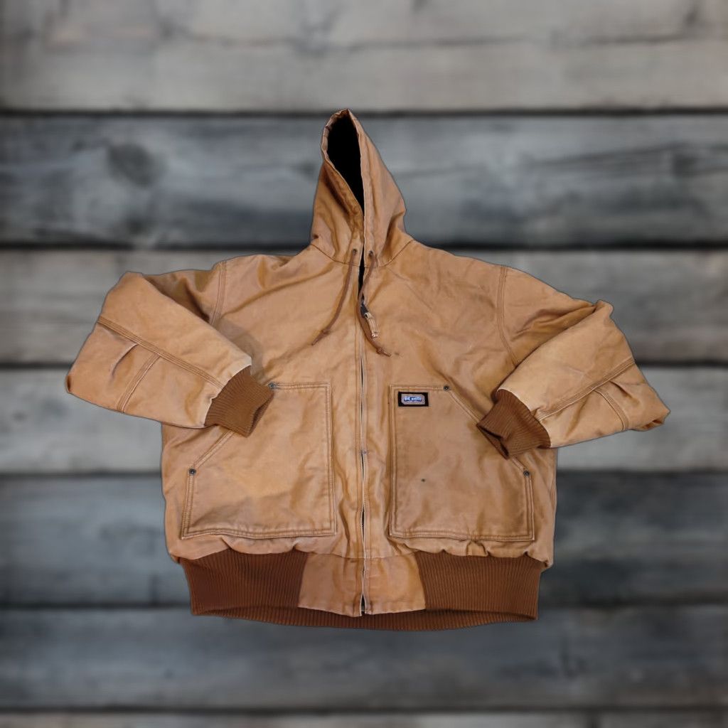 Vintage Big Smith Jacket Mens L Brown Canvas Zip Up Hooded Fleece Lined Workwear Casual Overcoat Seasonal Fall Winter Size US L / EU 52-54 / 3 - 1 Thumbnail