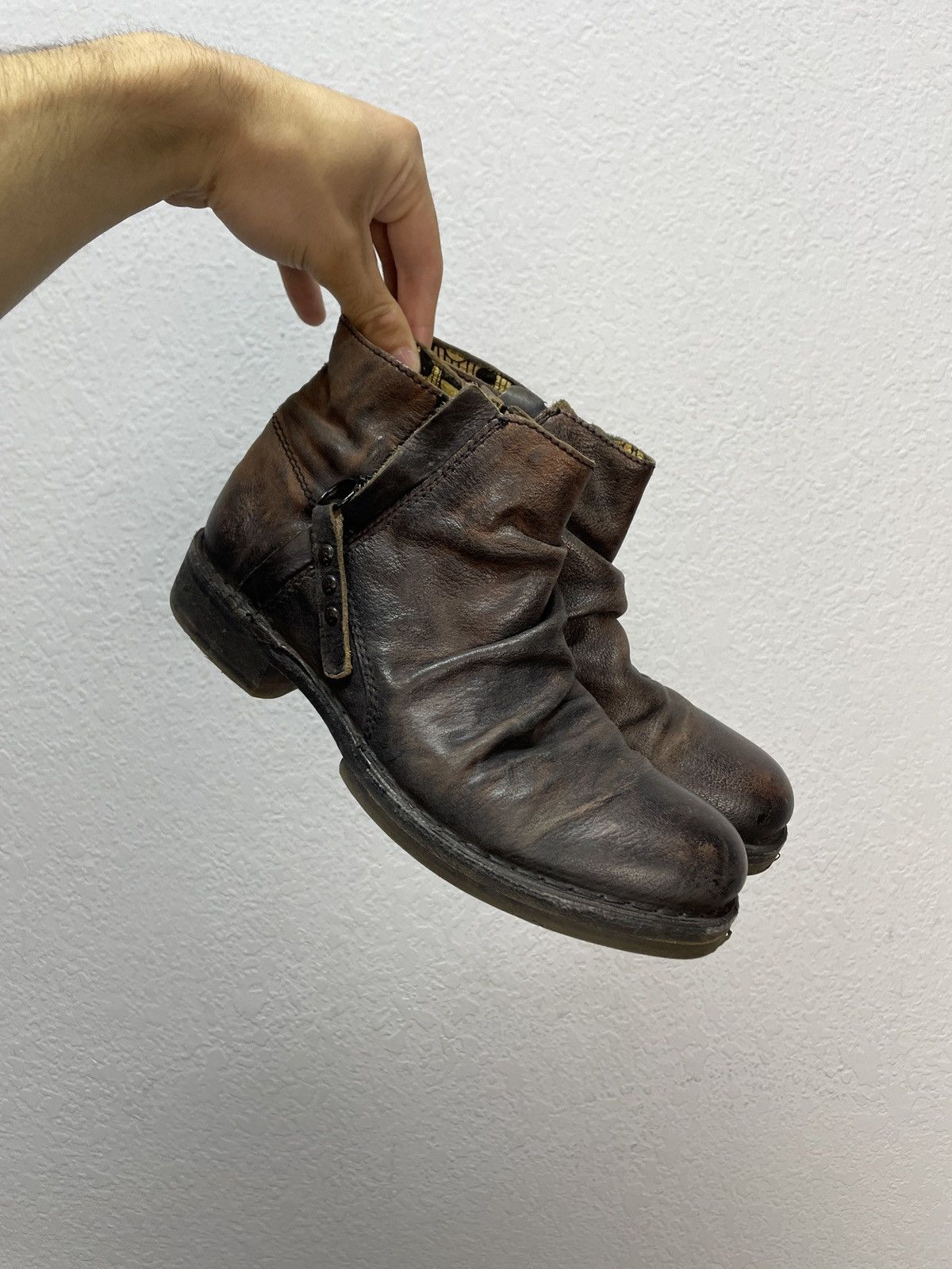 If Six Was Nine Vintage Italian AS 98 Rick Owens Style Leather Biker Boots Size US 5.5 / EU 38 - 2 Thumbnail