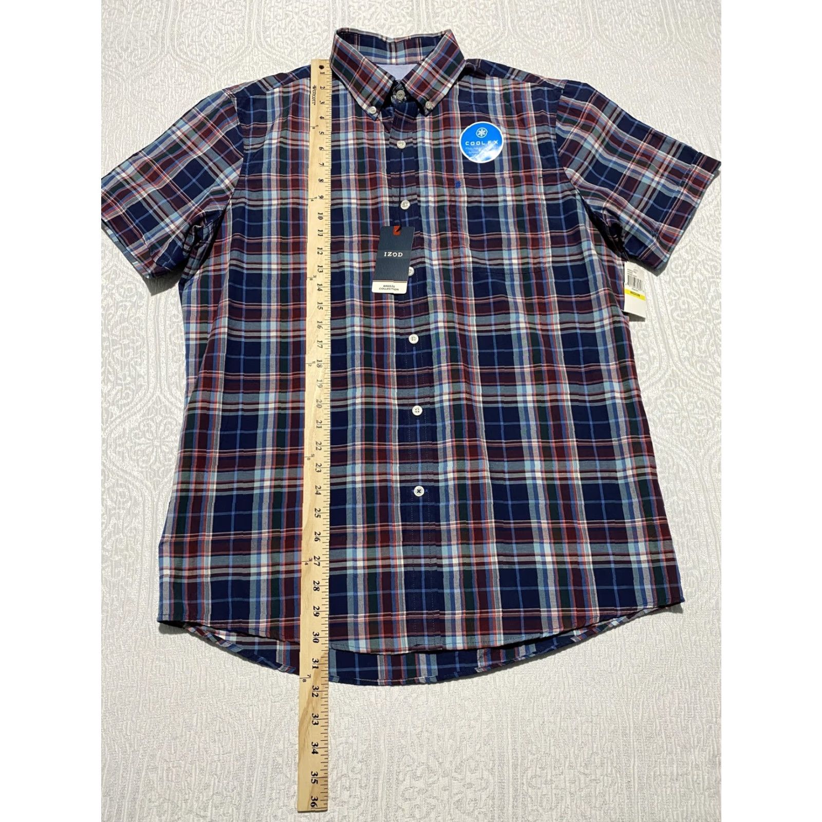 Izod IZOD Shirt Mens Medium Blue Red Plaid Short Sleeve Button Down Cool FX Breeze Size US M / EU 48-50 / 2 - 5 Thumbnail