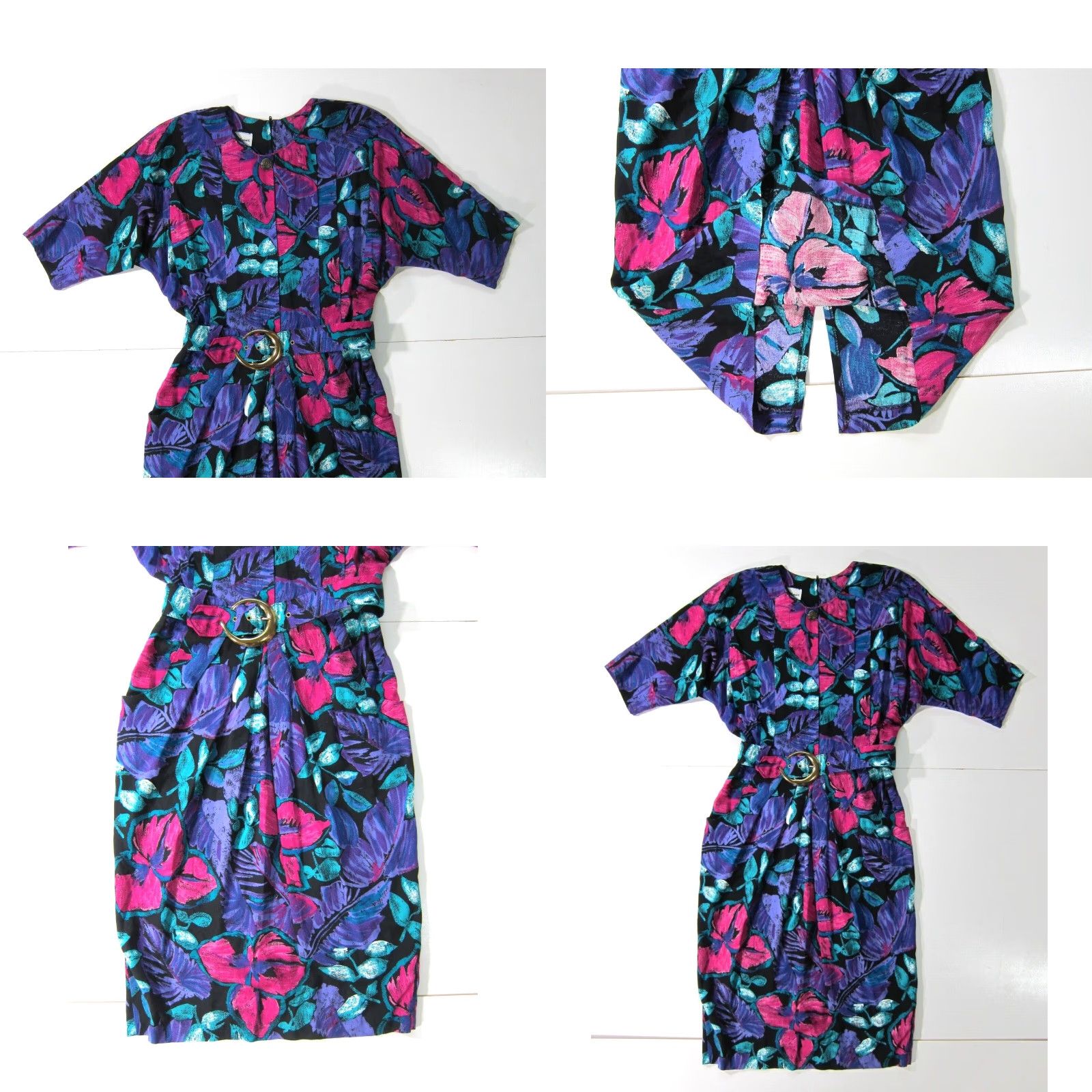 Vintage Willy's Influence 70's Floral Dress L Maxi Sleeveless Pink Green Purple Pocket Belted 100% Floral Retro Women’s Dress L Womens Size L / US 10 / IT 46 - 8 Thumbnail